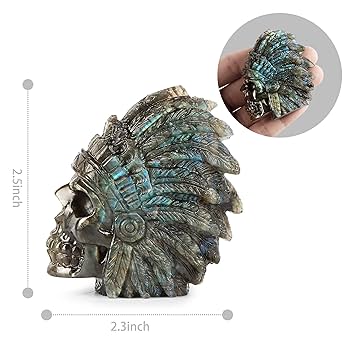 ラブラドライト インディアンヘッド 彫刻 置物