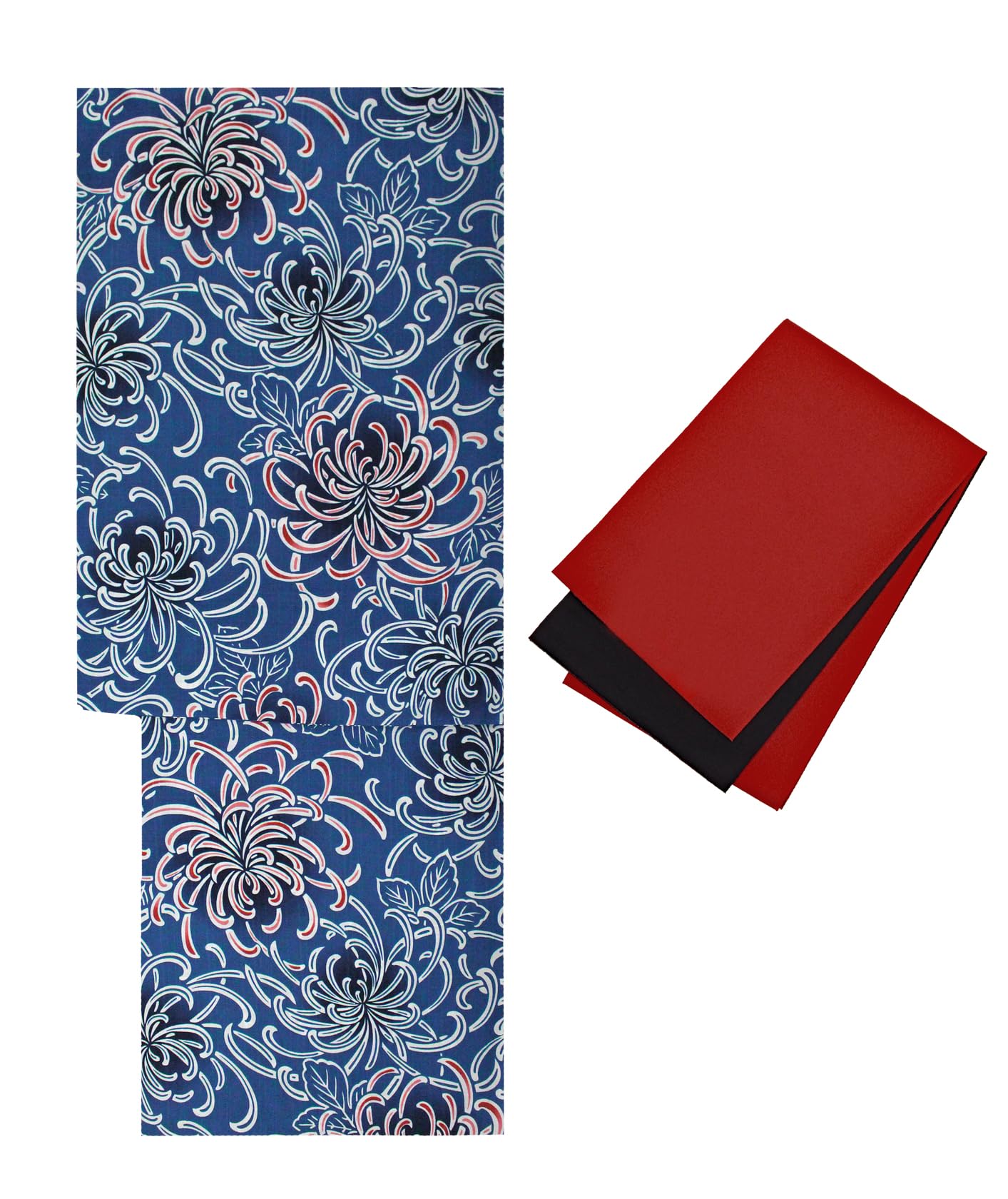Women Yukata Obi Belt 2-Piece Set Blue Red Polyester Free Size Japan