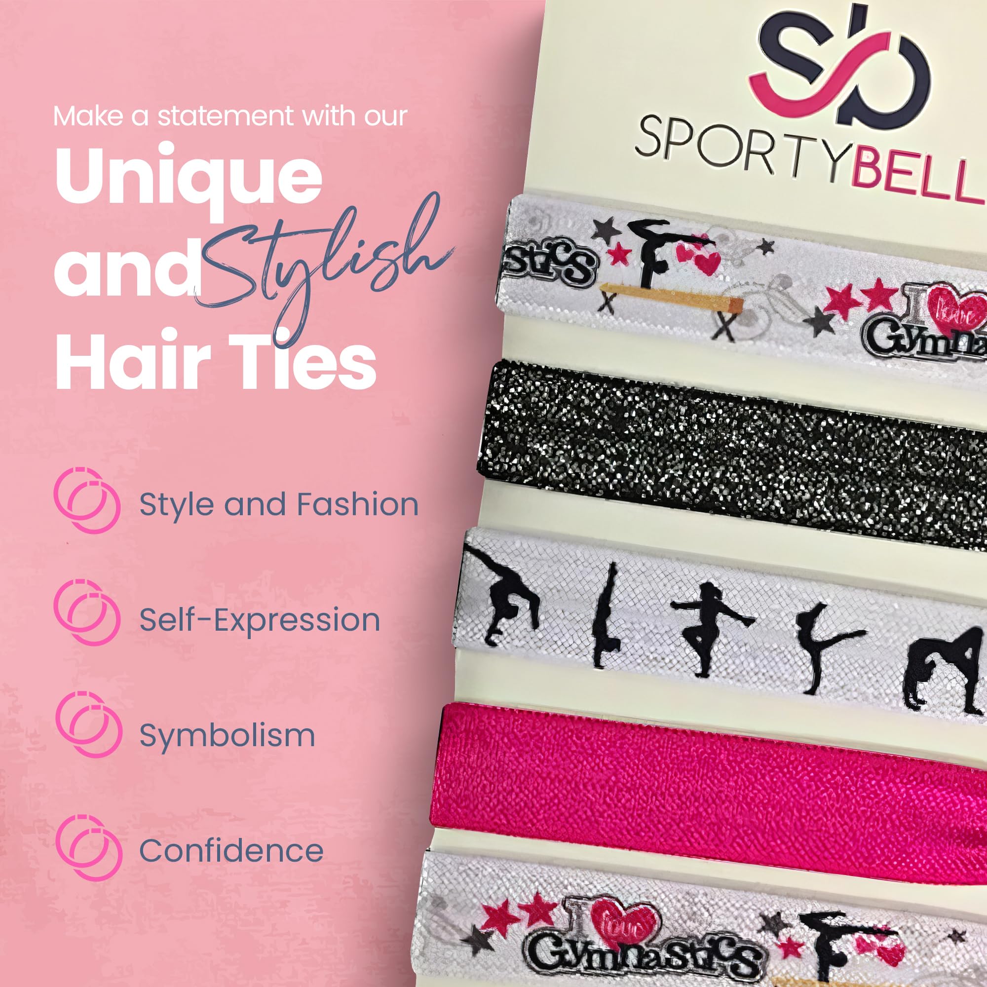 Gymnastic Hair Ties - Hair Accessories For Girls' Gymnastics Routines. Enhance Your Style with Elastics by SportyBella 5pcs.