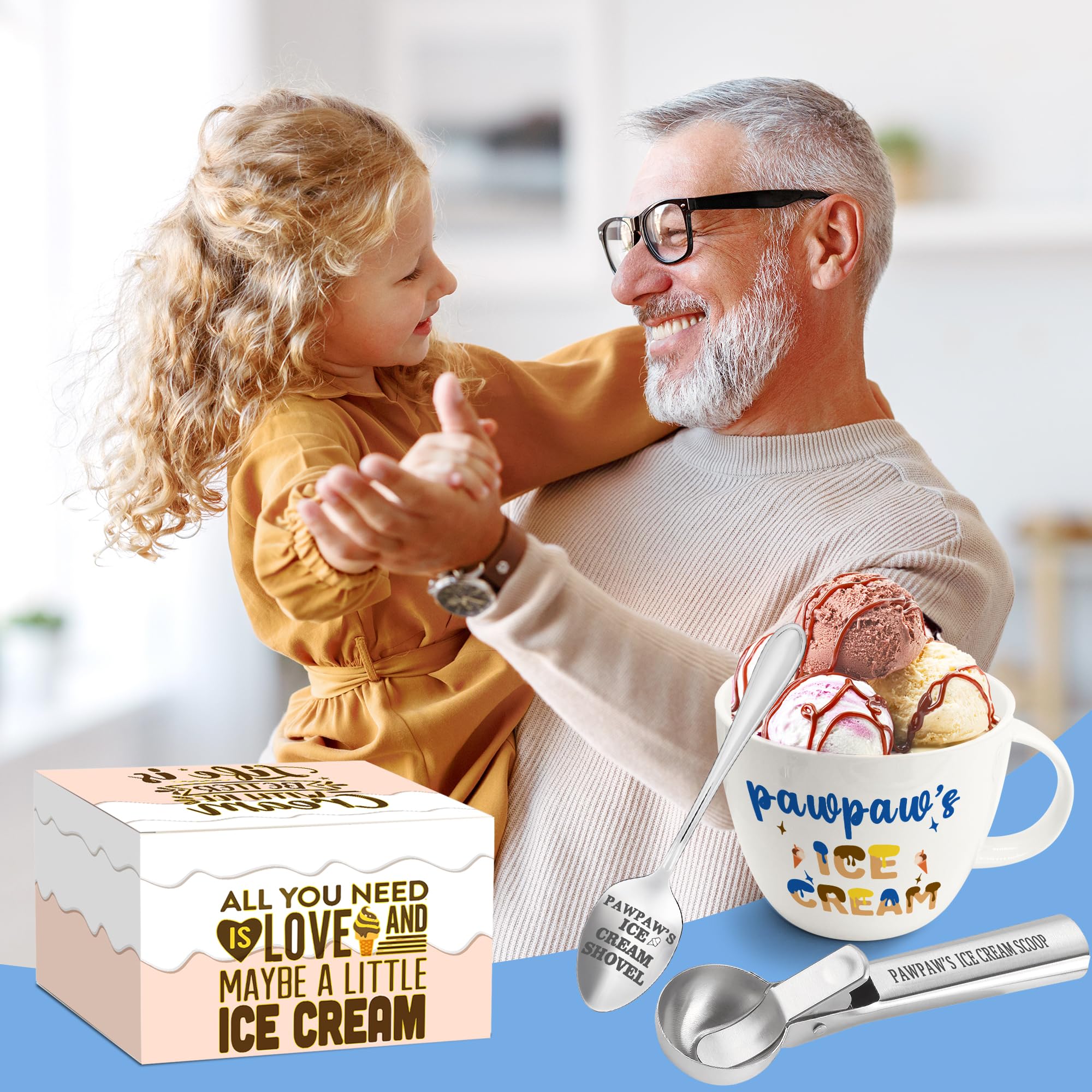 Paw Paw Gifts, Gifts for Pawpaw from Grandkids, Pawpaw's Ice Cream Bowl Scoop Shovel Spoon Set, Pawpaw’s Ice Cream Gift, Christmas Birthday Grandparents Day Gift for Him Man
