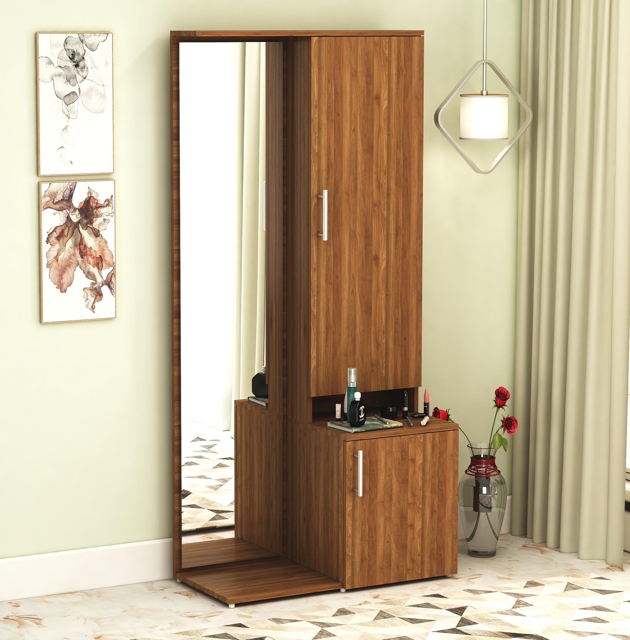 DesignFit Engineered Wood Dressing Table with Storage Wooden Dressing Table with Mirror Vanity Table for Bedroom Home Living Room (Walnut Finish)-image-22