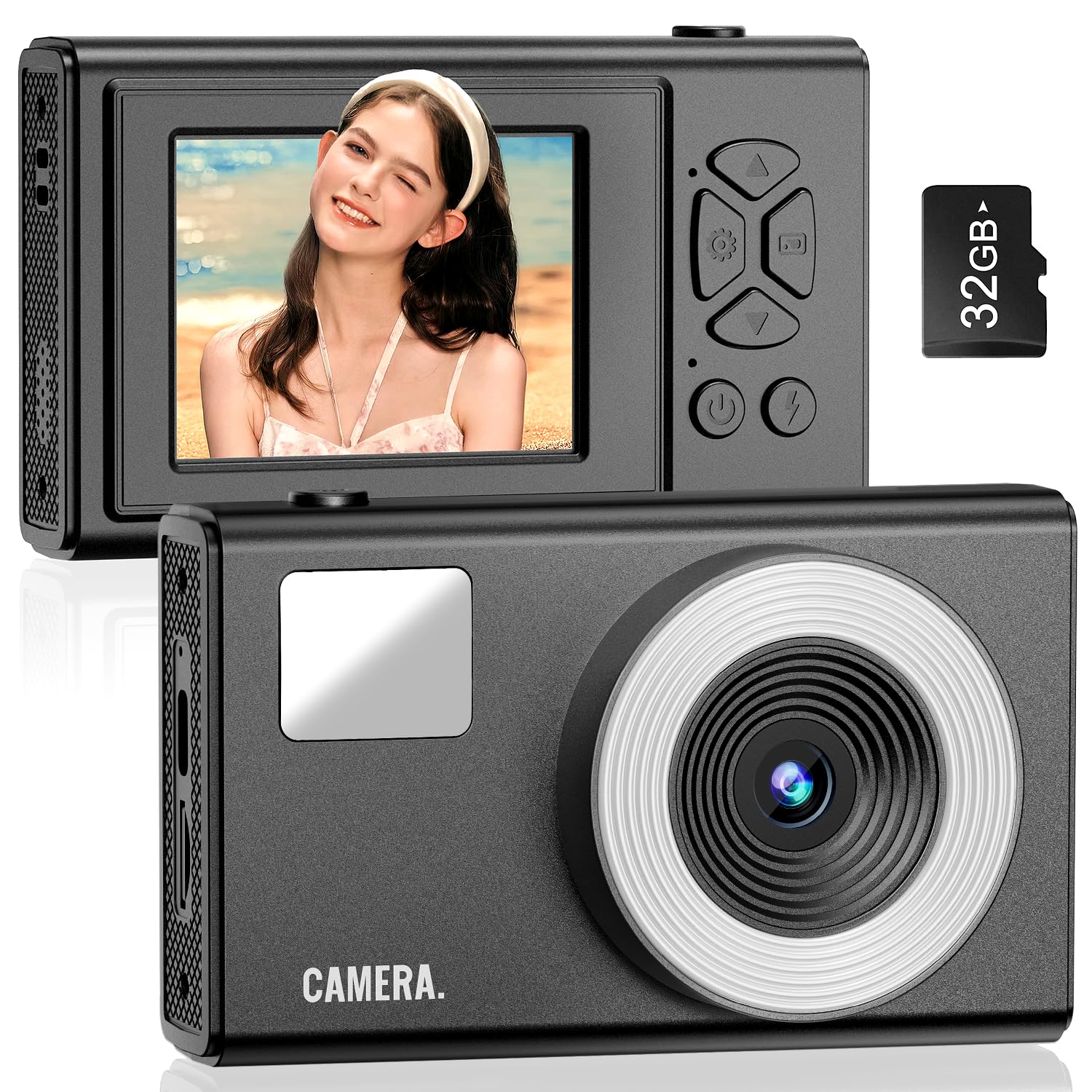 Digital Camera, 48MP AutoFocus UHD 4K Vlogging ‌Camra‌ 16X Digital Zoom, Anti-Shake Portable Digital Point and Shoot Kids Camera, Compact Small Camera for Kids Teens Boys Girls(Black)