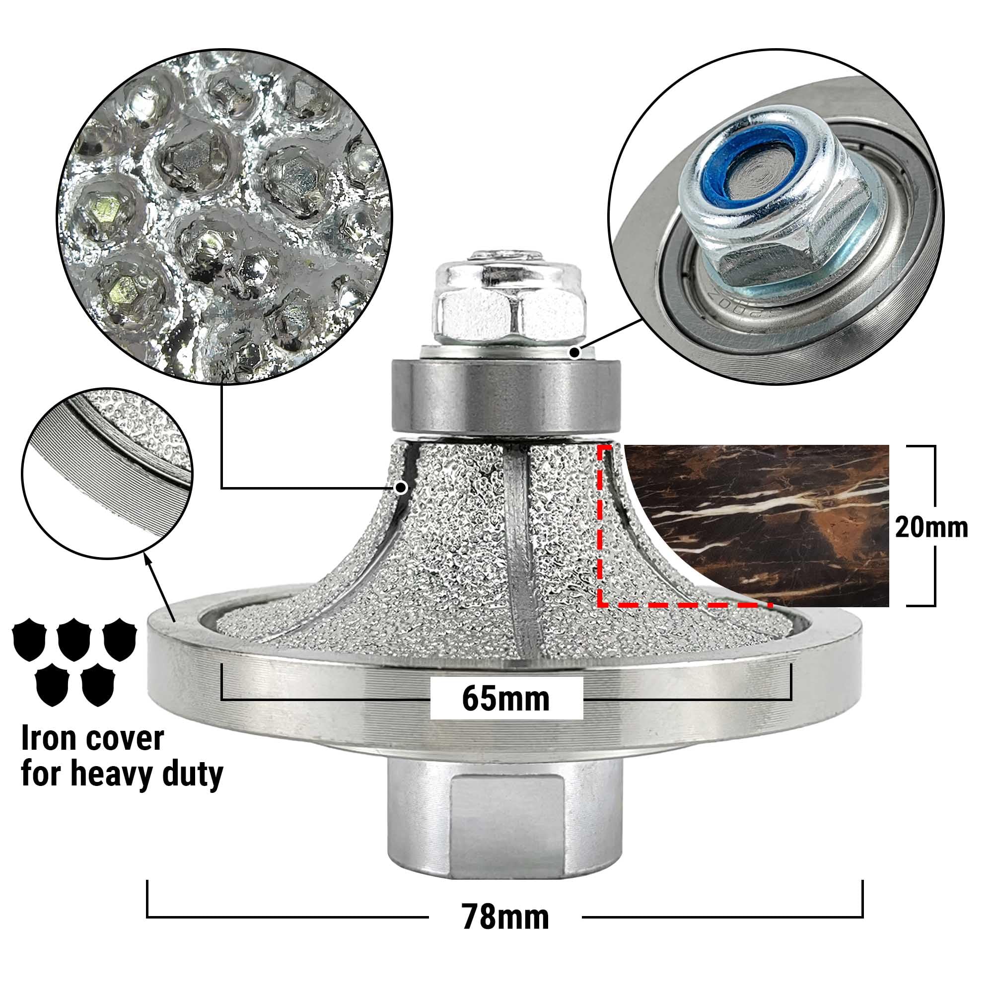 NBB Rueda de perfil de diamante fresa de enrutador de diamante con cubierta de hierro broca para perfilar porcelana baldosa cerámica granito mármol piedra para amoladora angular (Half-Bullnose B20)