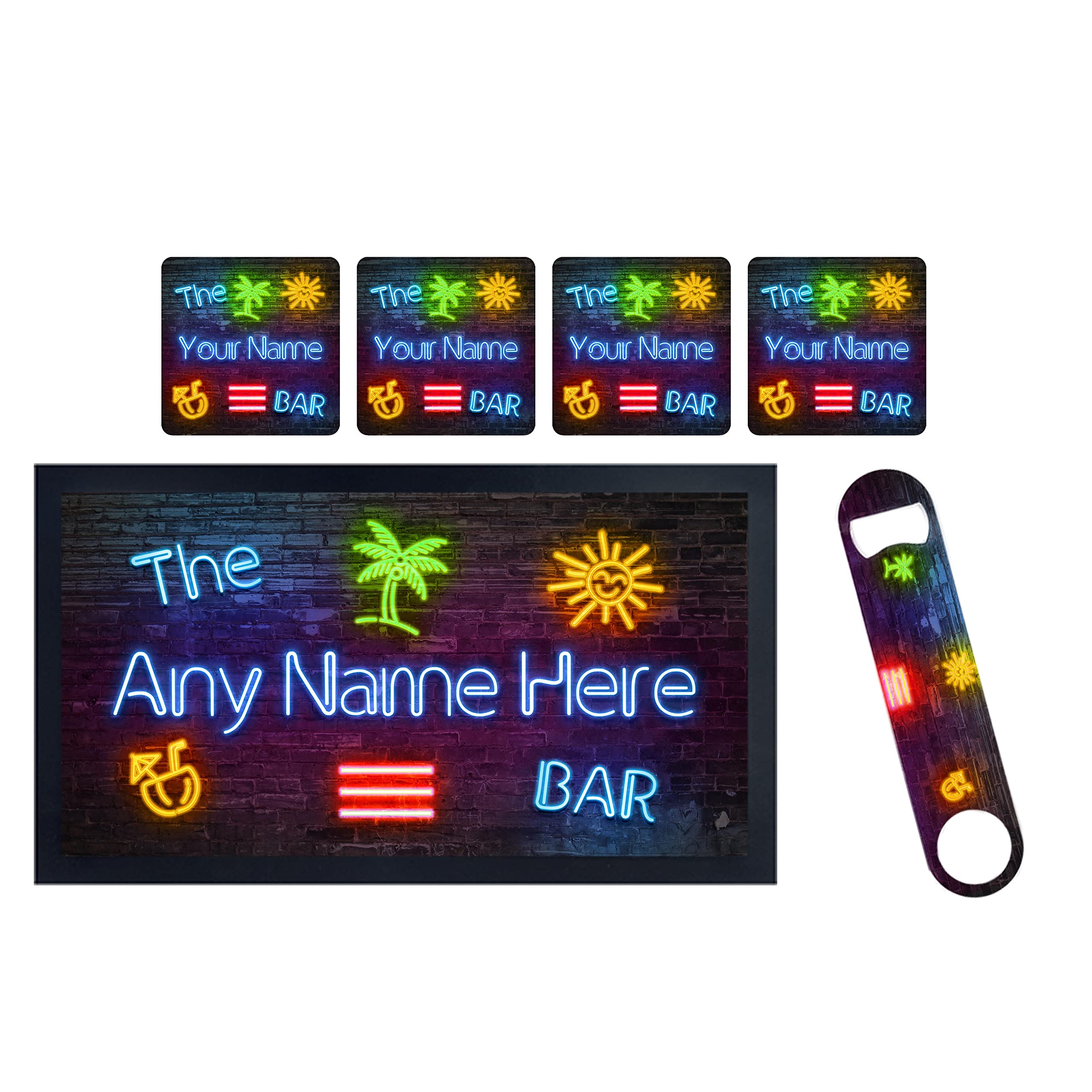 ShopQuality4U Personalise Cocktail Bar Runner Mat, optional: Matching Bottle Opener, Drinks Coasters, Gift Set | Beer Gifts Home Bar Accessories for Pub Bars Man Cave Him Her Gin Oclock