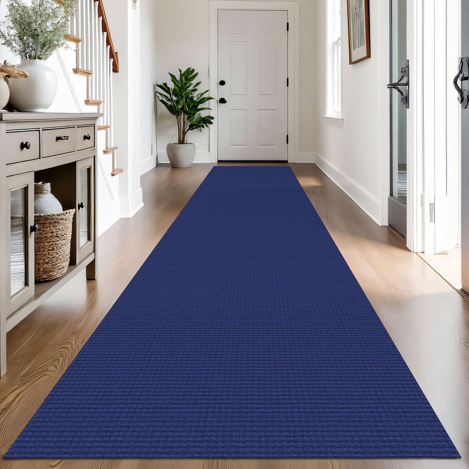 IOHOUZE Washable Exrea Long Hallway Runner Rug 3x14 Non Slip Rubber Backed Kitchen Runner Entryway Runner Indoor, Woven Rugs Floor Carpet for Kitchen Hall Entryway, Royal Blue/Navy