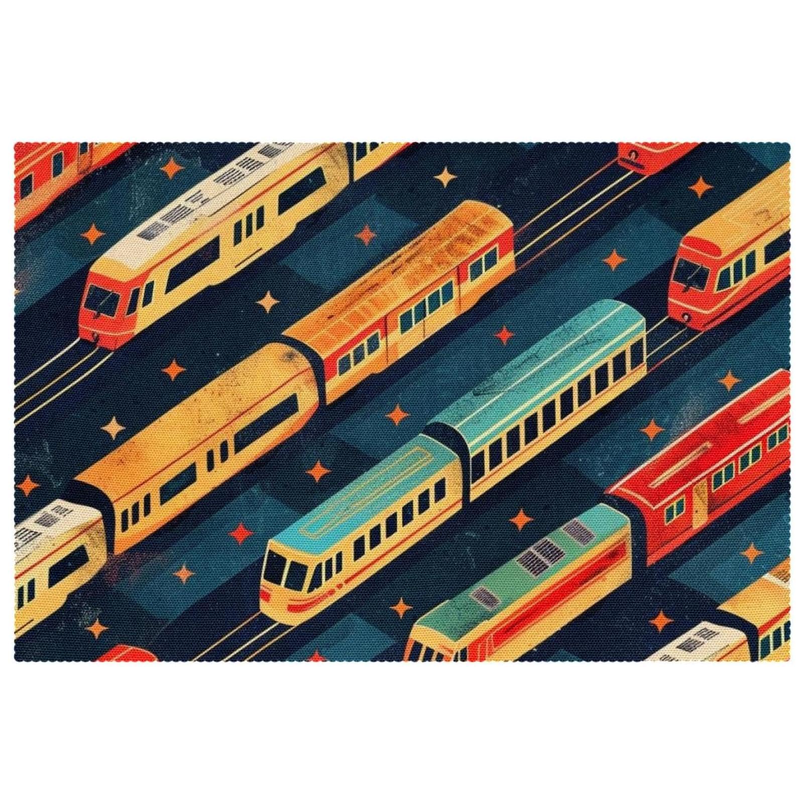 Set de table enfant pour repas de famille coloré et animé motif train routier