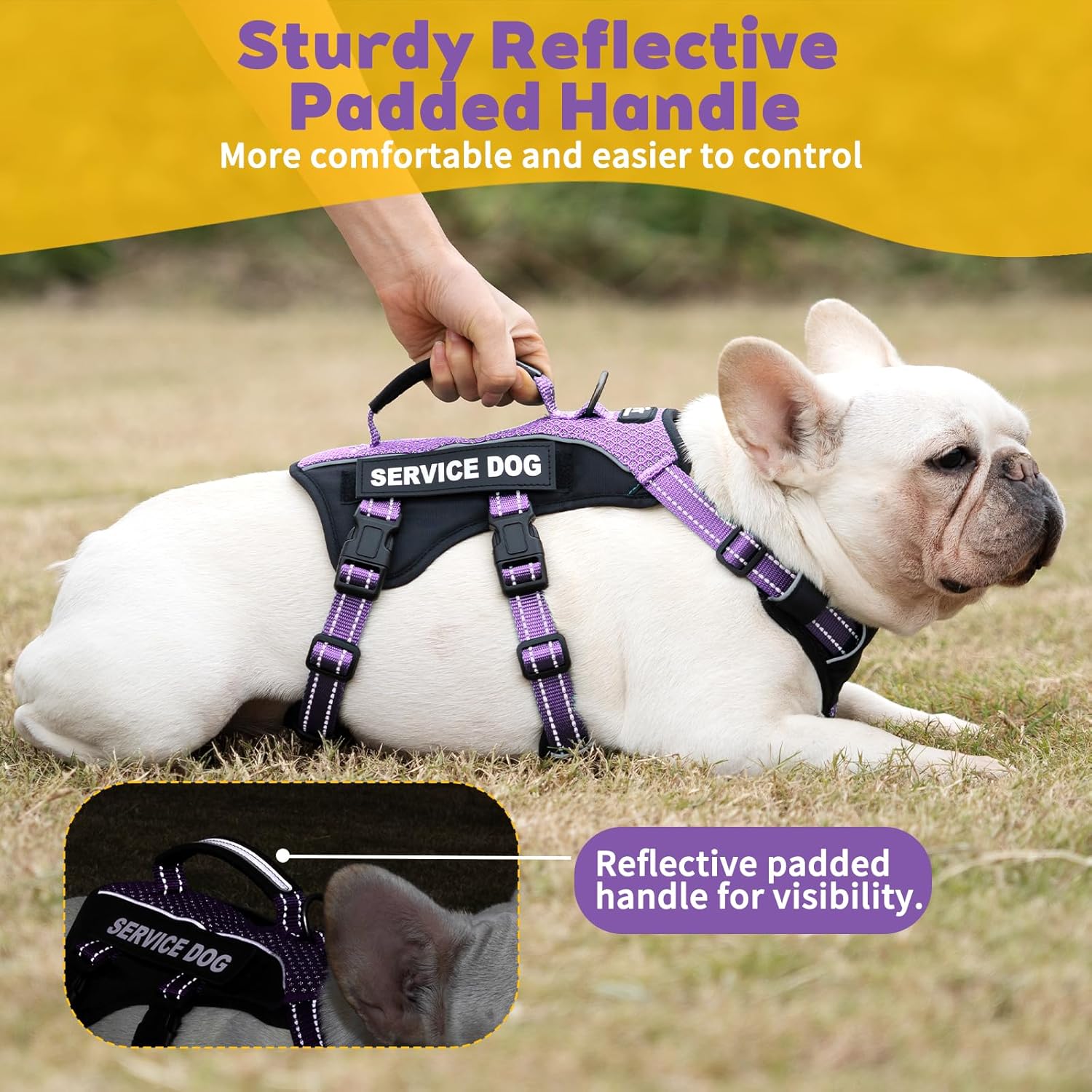 Huntboo Service Dog Vest Harness, Escape Proof Harness with 6 Patches, No-Pull, Reflective Harness with Handle, Adjustable for Small to Large Dogs, for Training and Hiking (Lavender Purple, S)