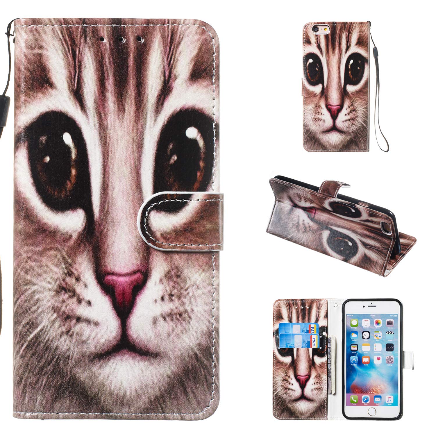iPhone 6 Plus /6S Plus Case, with Magnetic Closure Stand Card Holder ID Slot Money Pouch Folio PU+TPU Bumper Protective Skin Phone Cover - Garfield