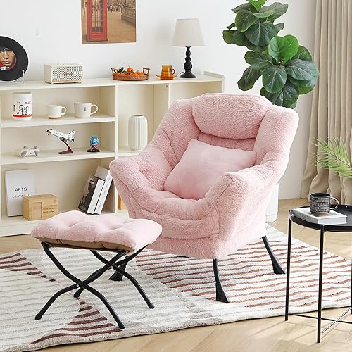 Miniatura 2 de Silla Lazy con otomana, cómoda silla de lectura con reposapiés y almohada moderna con reposabrazos y bolsillo lateral para sala de estar,