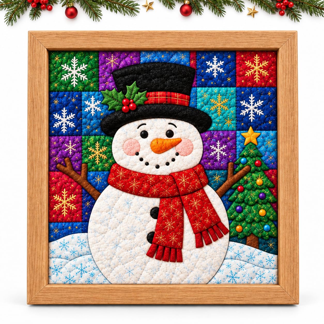 Viilich Christmas Fabric Art Kit with Frame and Tools, 20 x 20 cm