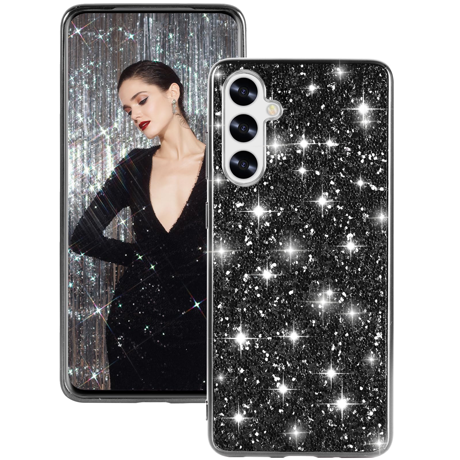 Silicone Case for Samsung Galaxy A35 5G Case Glitter Sparkle Bling, Hybrid Matte Back Case High Impact Heavy Duty Shockproof Protective Cover for
