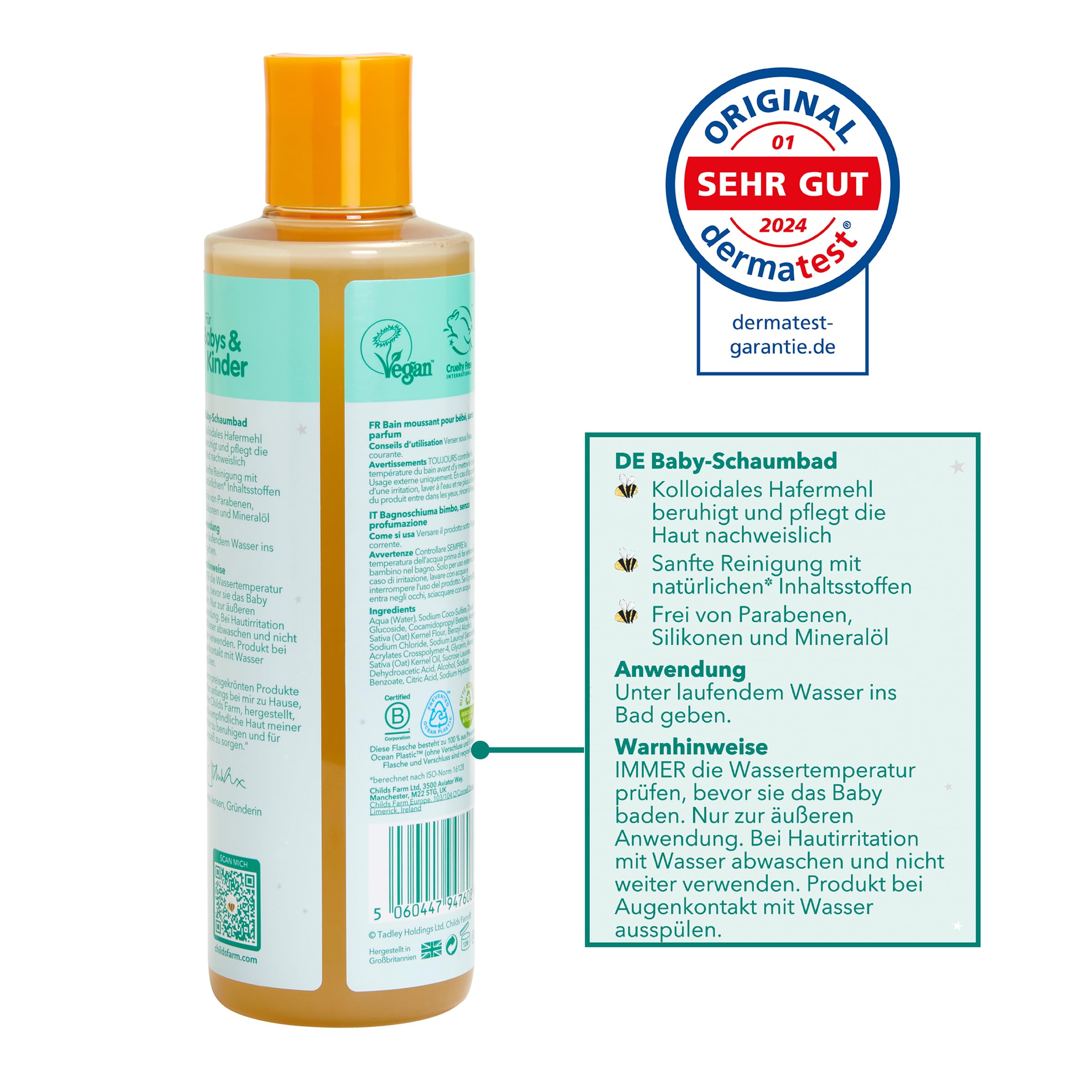 Childs Farm Oatderma pianka do kąpieli dla niemowląt, 250 ml, bez perfum, kojąca kąpiel piankowa, do wrażliwej lub skłonnej do egzemy skóry niemowląt i dzieci. Również dla noworodków.