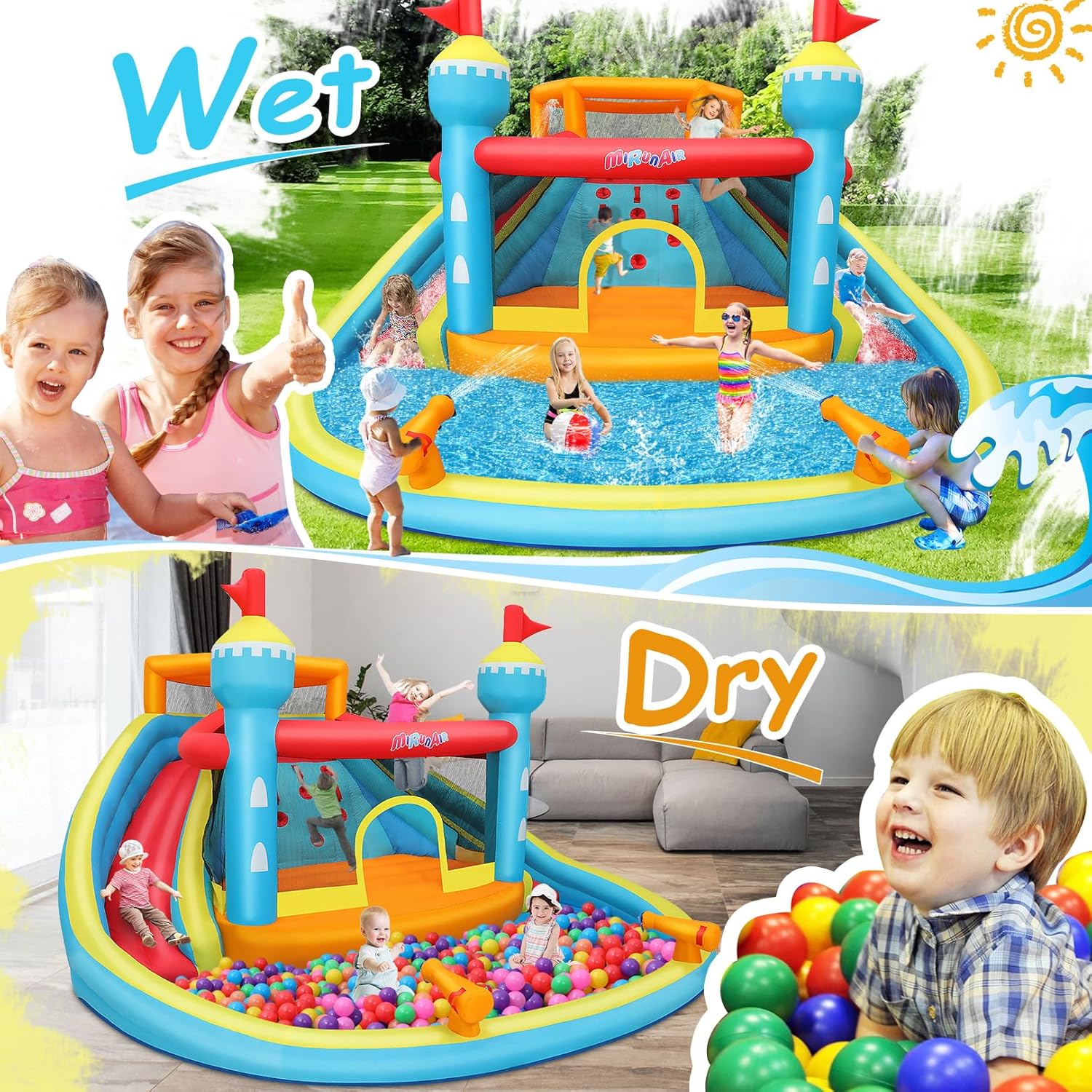 AKEYDIY Water Slide Bounce House for Big Kids 8-12, Dual Racing Slides Mega Water Park with Climbing, Jumping, Splash Pool, Blow Up Water Slides Inflatables for Kids Backyard Outdoor