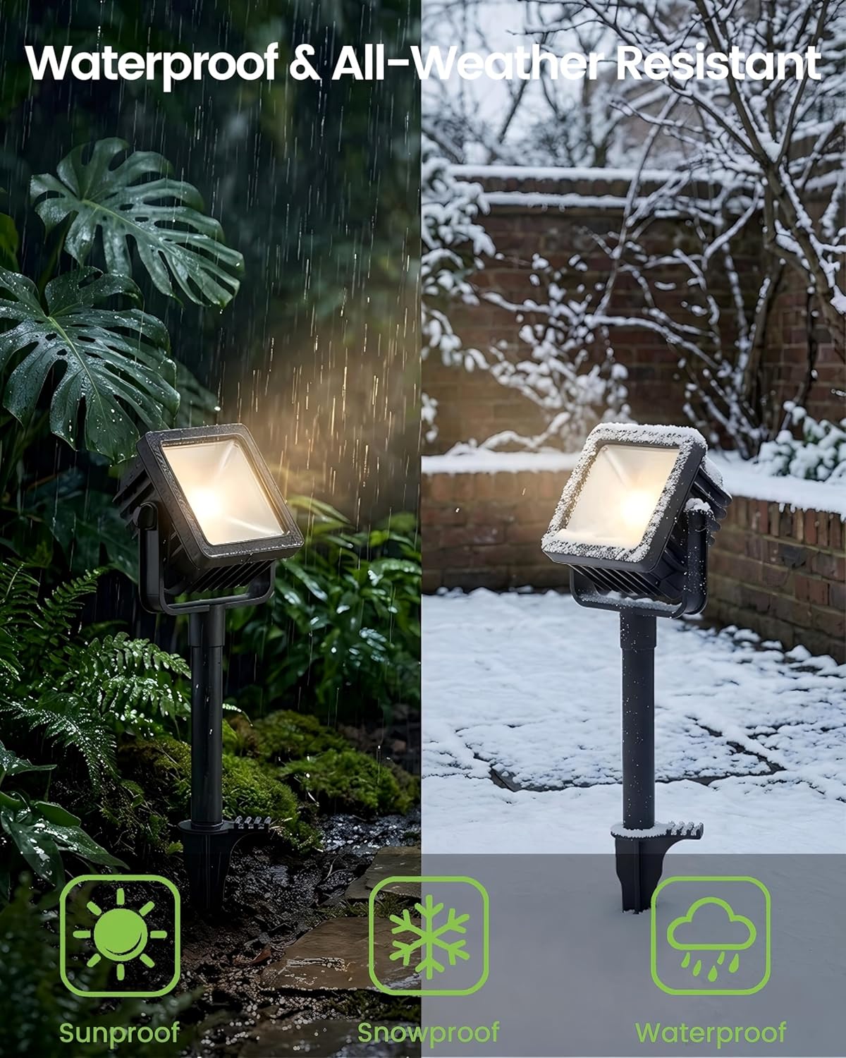 Outdoor LED Spotlight with Metal Ground Spike - 16.8W Adjustable Die-Cast Aluminum Landscape Lighting, Wet Location Safe for Garden, Pathway and Yard Illumination