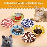 Vista 3 de Fairy Tales - Juego de 6 cuencos de cerámica coloridos para gatos, platos de alimentación con alfombrilla antideslizante, plato ancho poco profundo