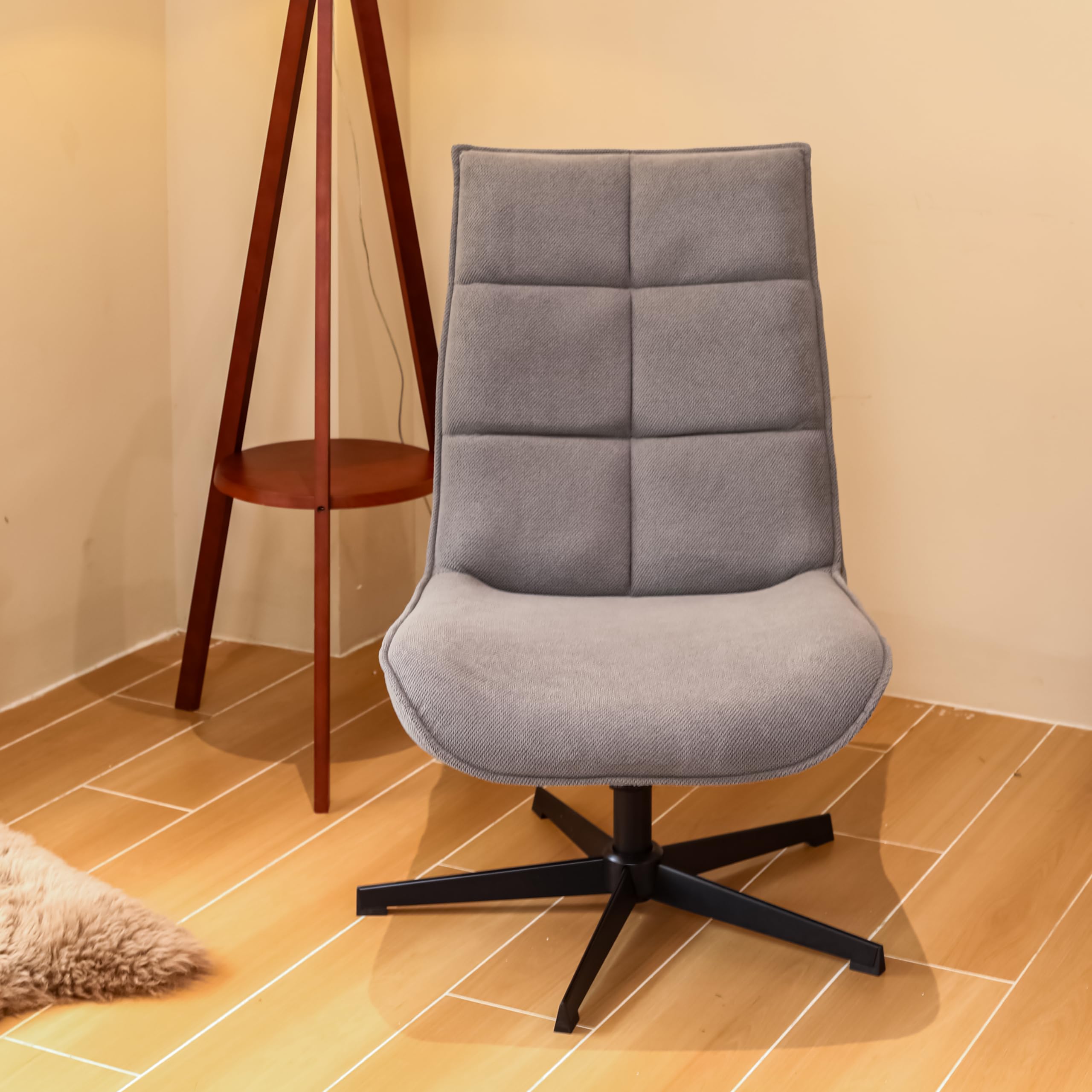 Sillón Giratorio Moderno con función reclinable, cojín de Asiento de Tela, Base de Metal, Gris