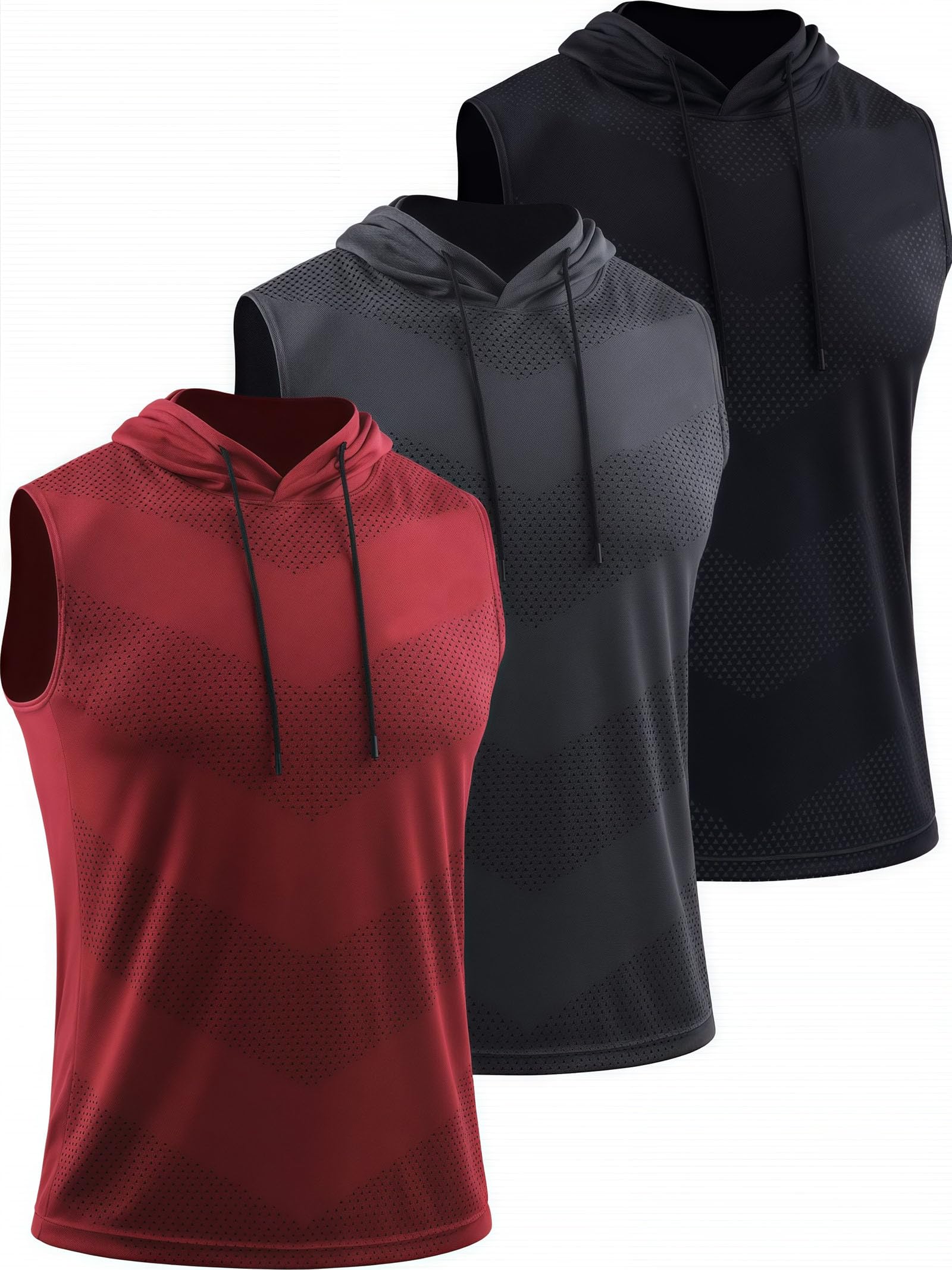 Generisch Convenientto - Pack de 3 camisetas de entrenamiento sin mangas con capucha, de secado rápido, para hombre, camisetas deportivas