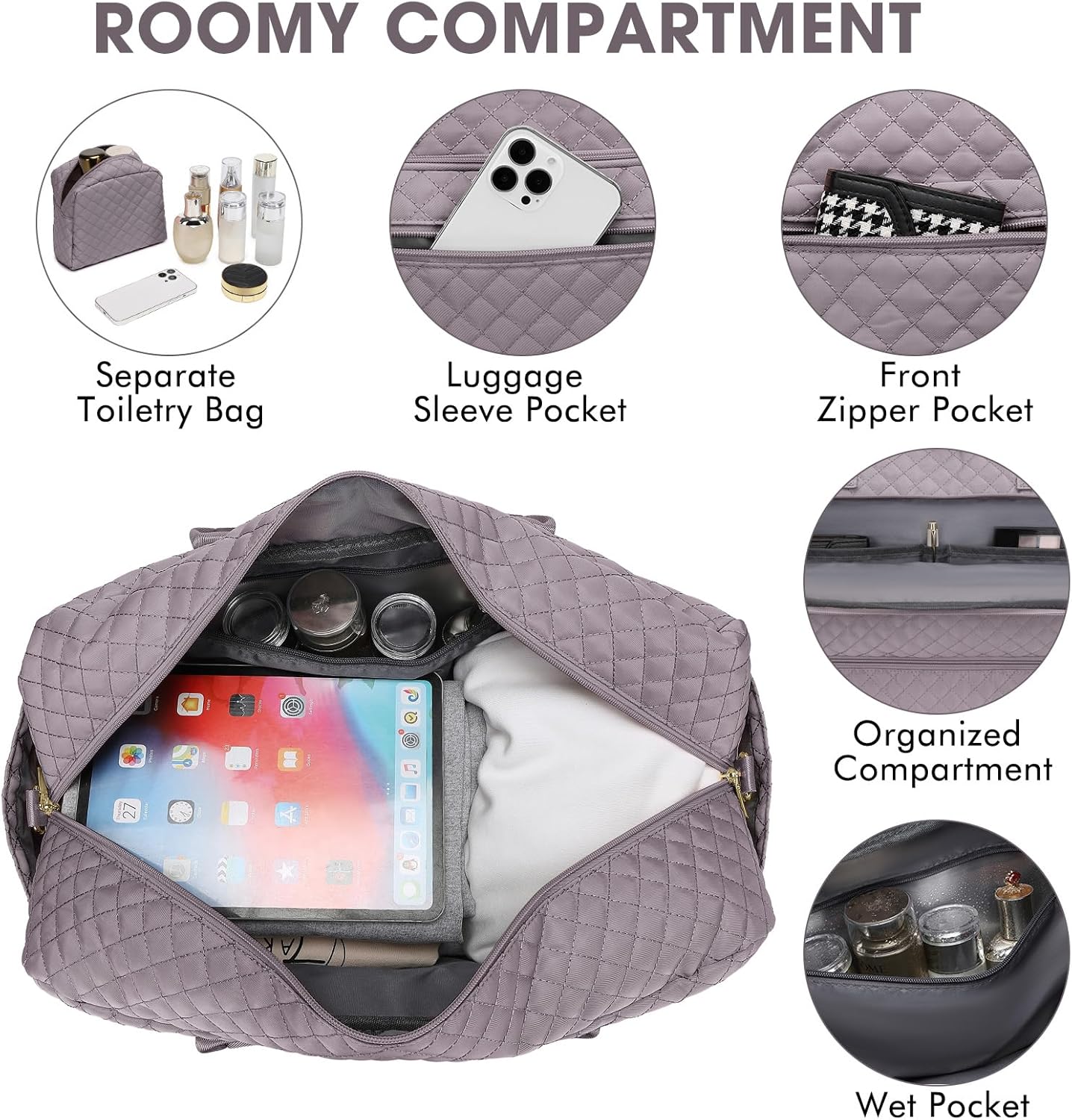 Travel Duffle Bag Weekender for Women - Carry-On Overnight Bag Personal Item Bag with Shoe Compartment & Wet Pocket Large Weekend Tote Bags with Toiletry Bag Hospital Bags for Labor and Delivery - Image 4