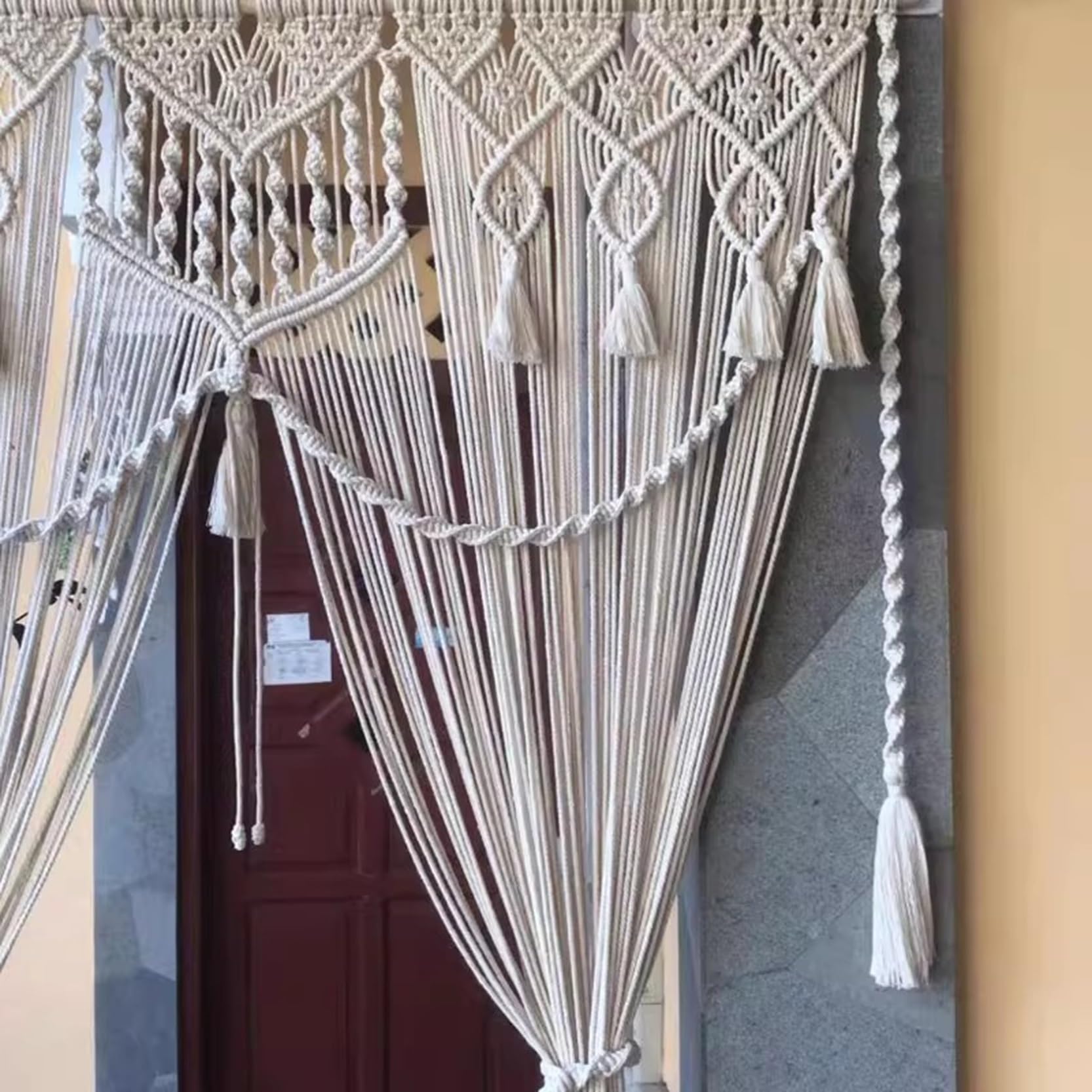 Rideau en macramé, fait à la main en corde de coton tissée, rideau de fenêtre occultant pour décoration d'intérieur bohème et chambre à coucher