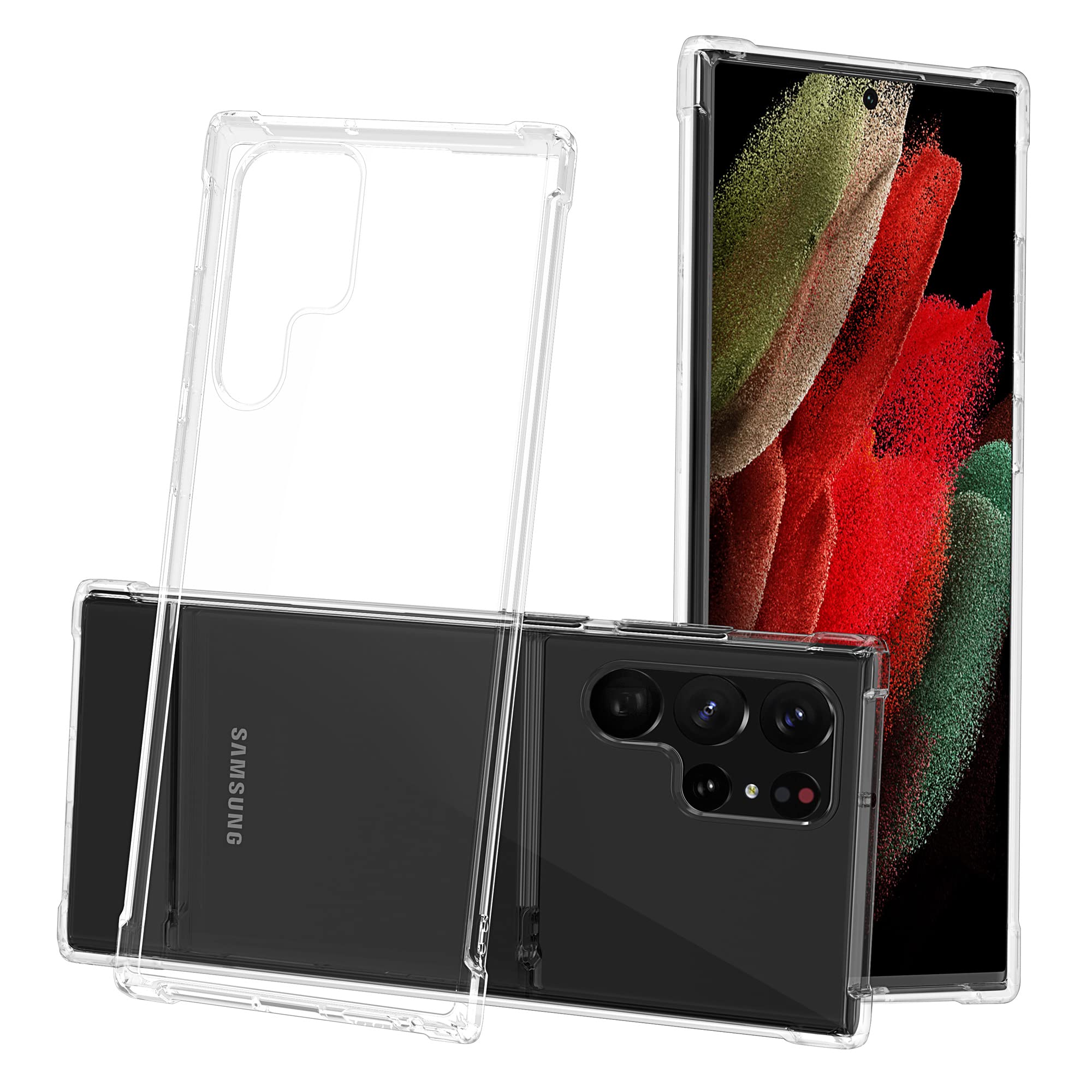 HZGOTechGalaxy S22 Ultra Case, [Shock Absorption] Thinnest Soft TPU Bumper with Dust-Free Turn Sound Hole Clear Slim Fit Case Samsung Galaxy S22 Ultra Case- Crystal Clear