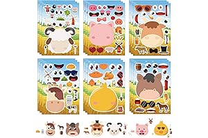 24 Sheets Farm Animal Make A Face Sticker Sheets