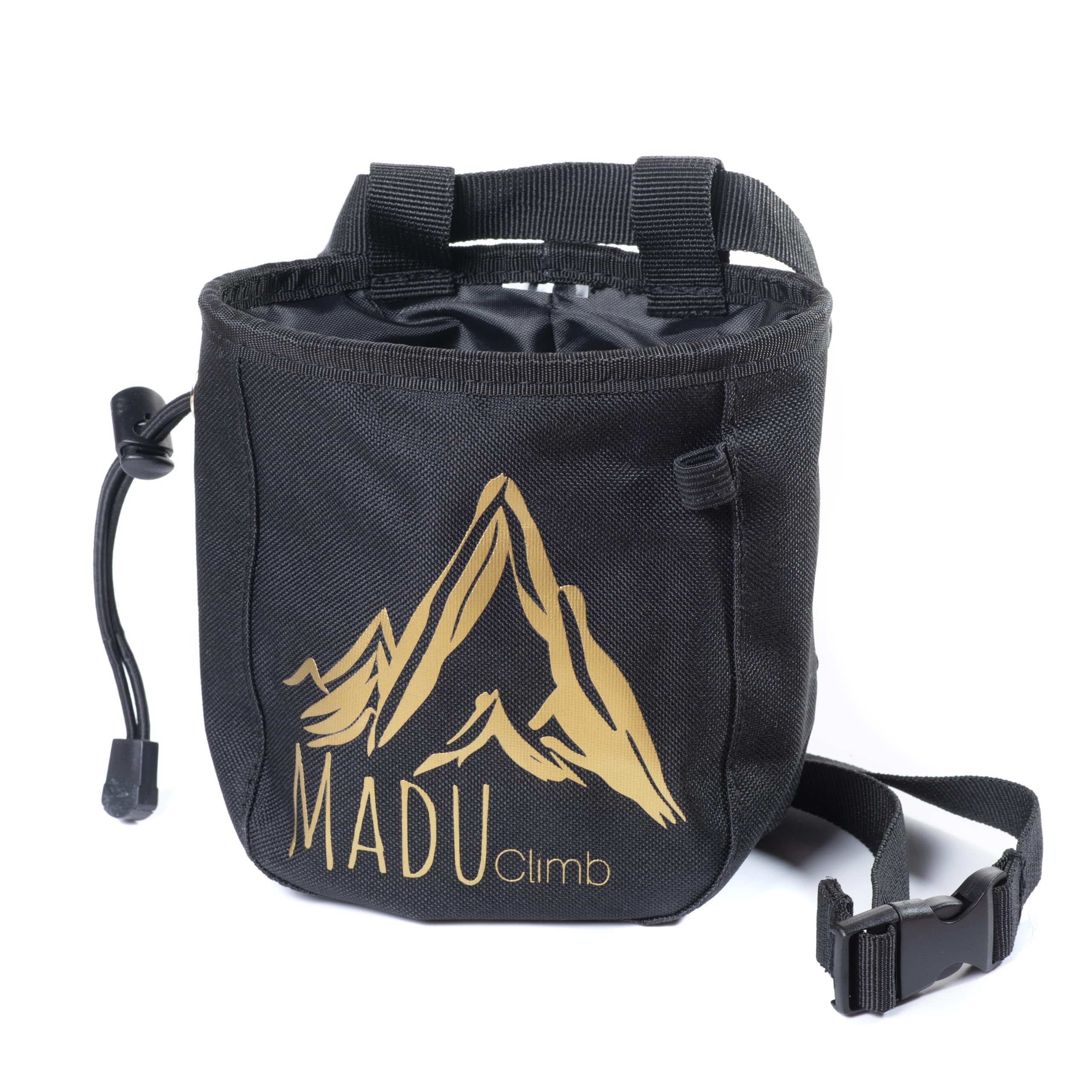Madu Climb Premium Rock Climbing Chalk Bag – Chalk Pouch with Zippered Pocket, Brush Holder, Fleece Lining (Black)