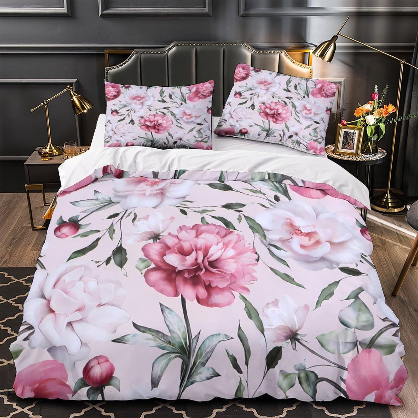Housse de couette pivoines roses 140x200cm chic et confortable