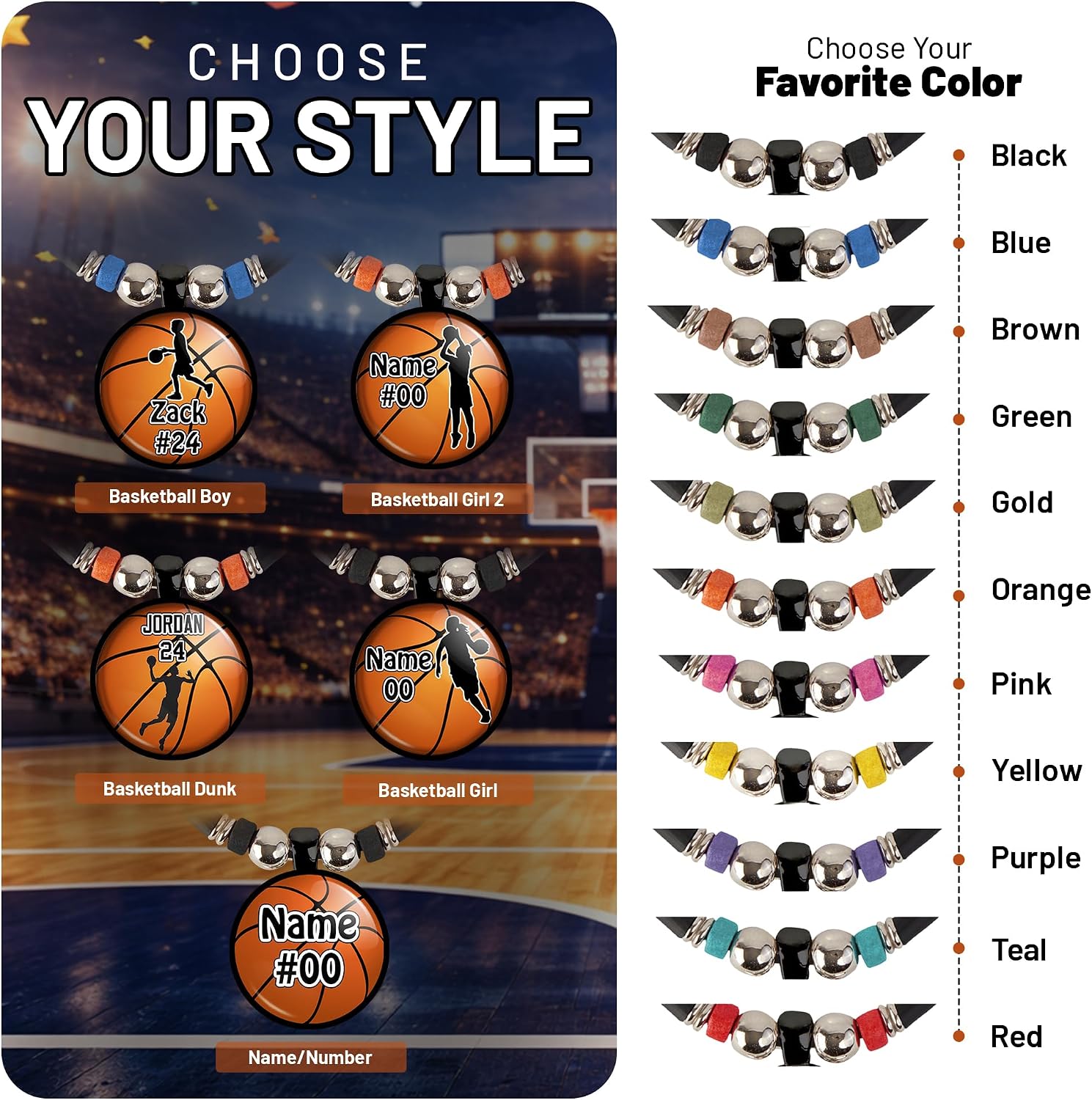 Customized Basketball Necklace Personalized with Your Name and Number- Perfect for Basketball Players, Basketball moms, Basketball Teams and Coaches