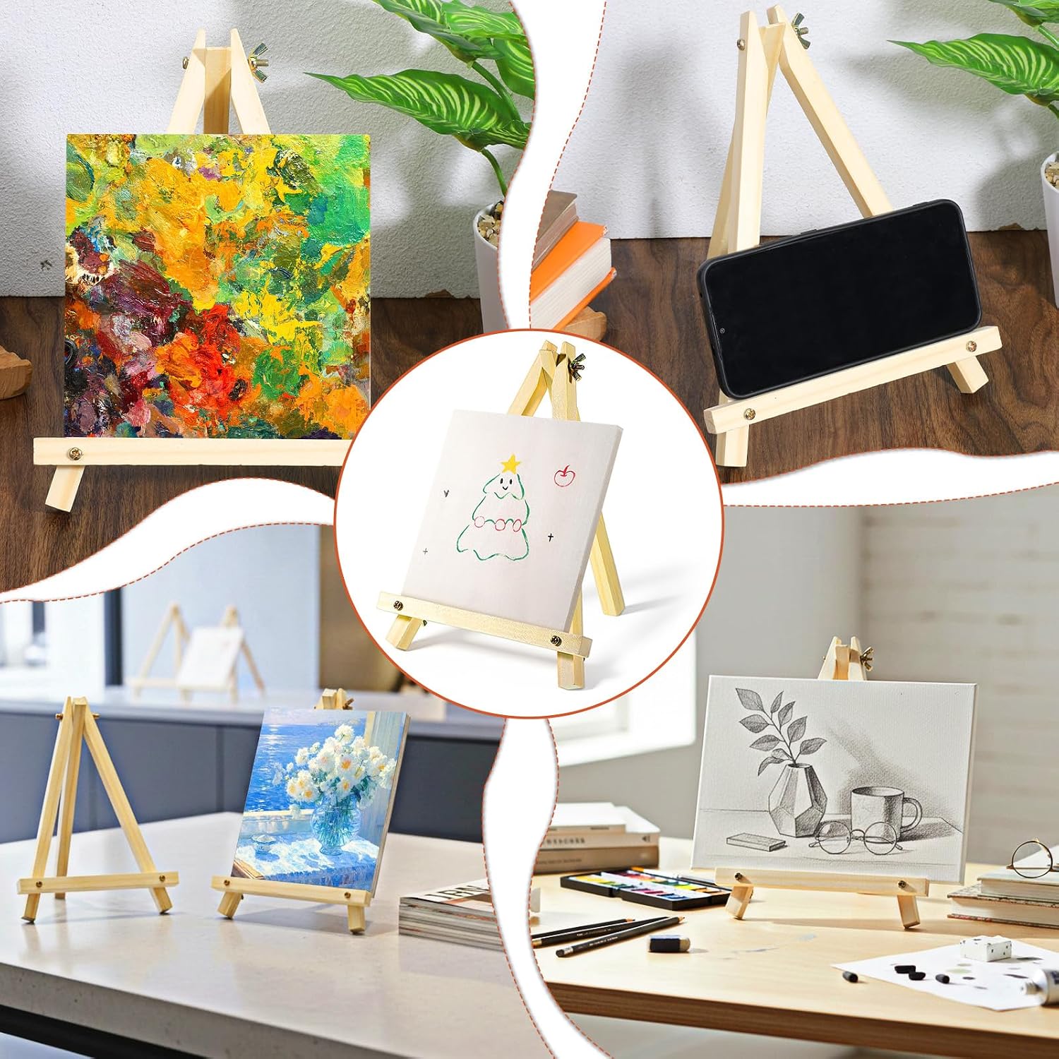 12 Pack 9 Inch Wood Easels, Tabletop Easels for Painting, Small Portable Canvas Holder, Tripod Painting Easel, Paintings Party Easel for Art Crafts Photo Picture Sign Display