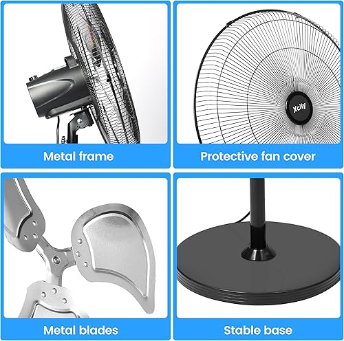 Miniatura 5 de Xcity Ventilador oscilante de pedestal industrial de 18 pulgadas, ventilador de 3 velocidades, ventilador de soporte de alta velocidad, máximo 3100