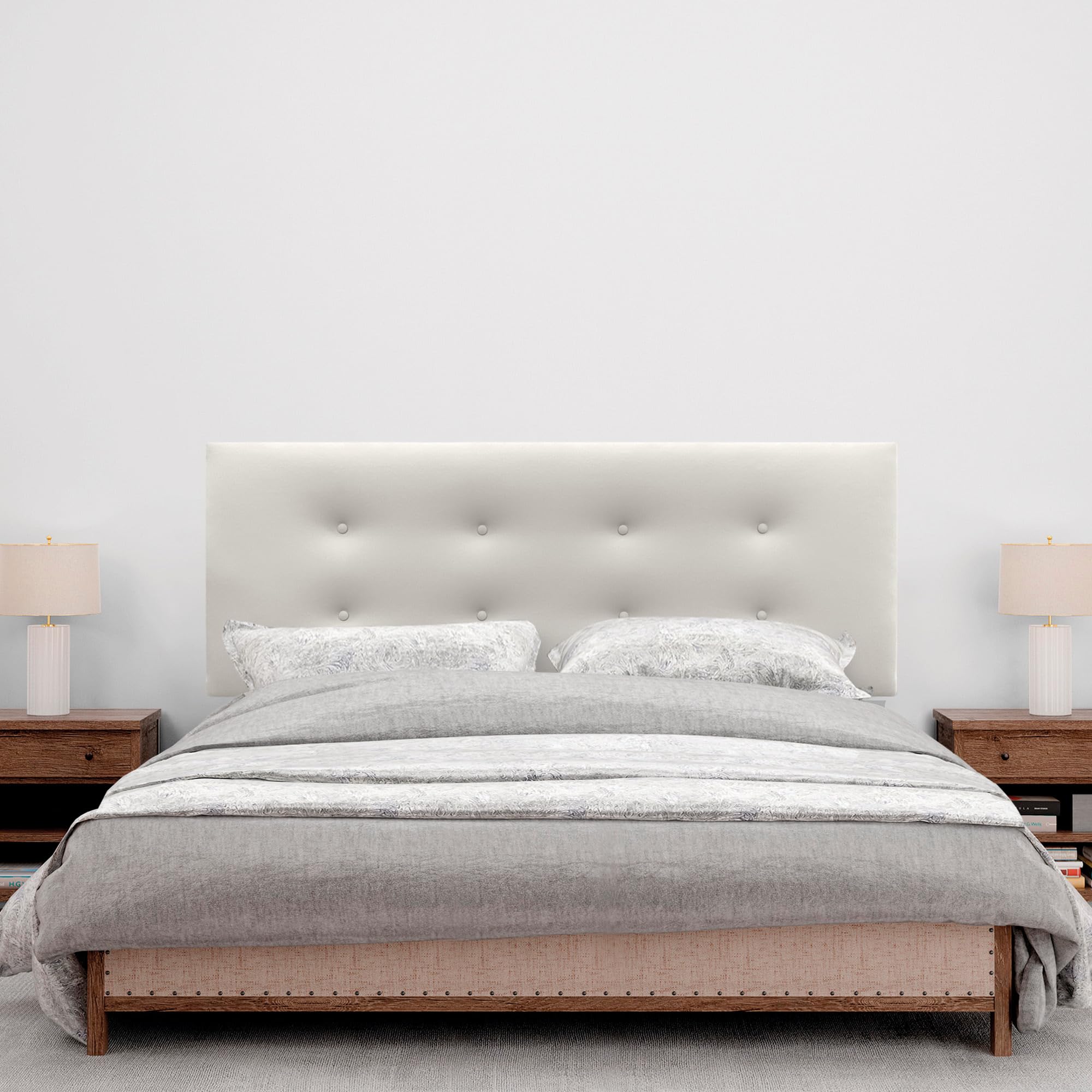 DHOME Testiera in Similpelle o Tessuto AQUALINE Pro con 2 file di bottoni e gambe Testiera imbottita Letto di Lusso (Similpelle Bianco Osso, 135x105cm (Letti 120/135/140))