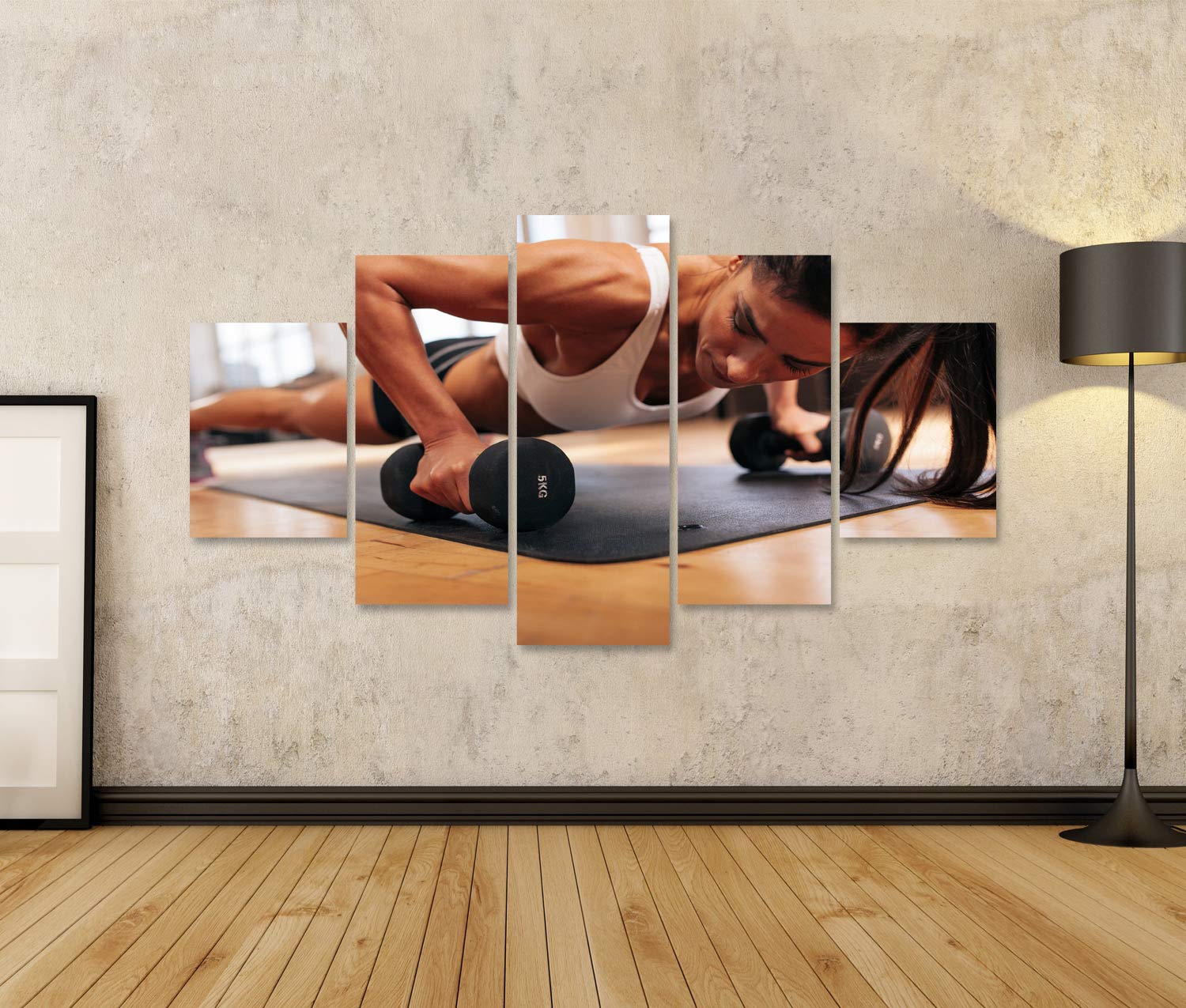 islandburner Quadro su tela Giovane donna forte che fa flessioni esercizio manubri Fitness modello intenso allenamento palestra Quadri Stampe Arte Poster Murale
