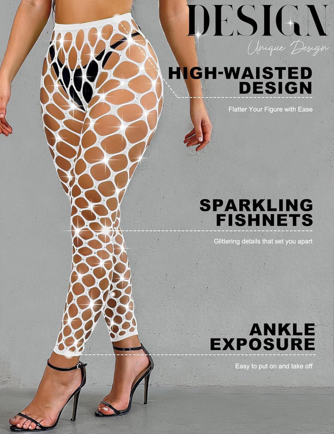 RSLOVE Women Sexy High Waist Tights Rhinestone Sparkle Fishnet Stockings Pantyhose Leggings Lingerie Pants - Image 5