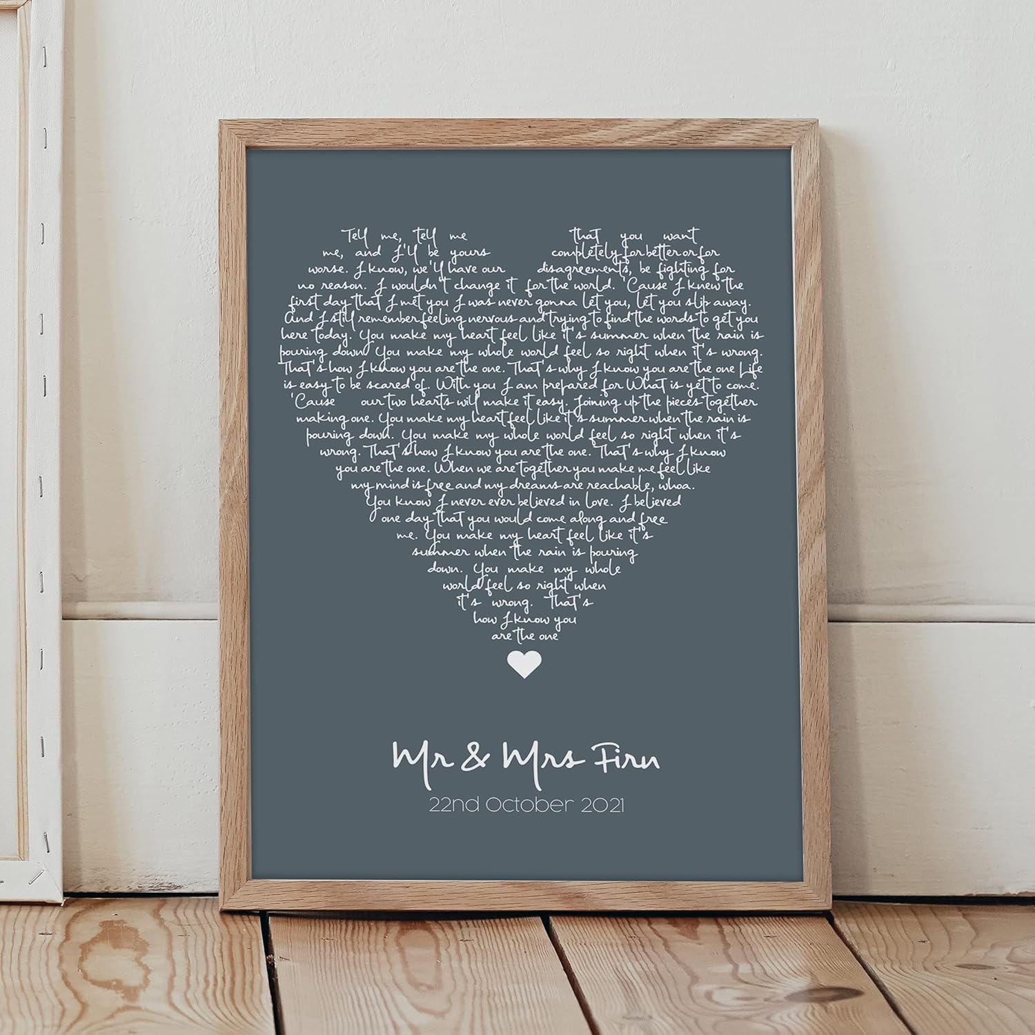 Song Lyrics Framed Print, Personalised Song Lyric Heart Print, Any Song
