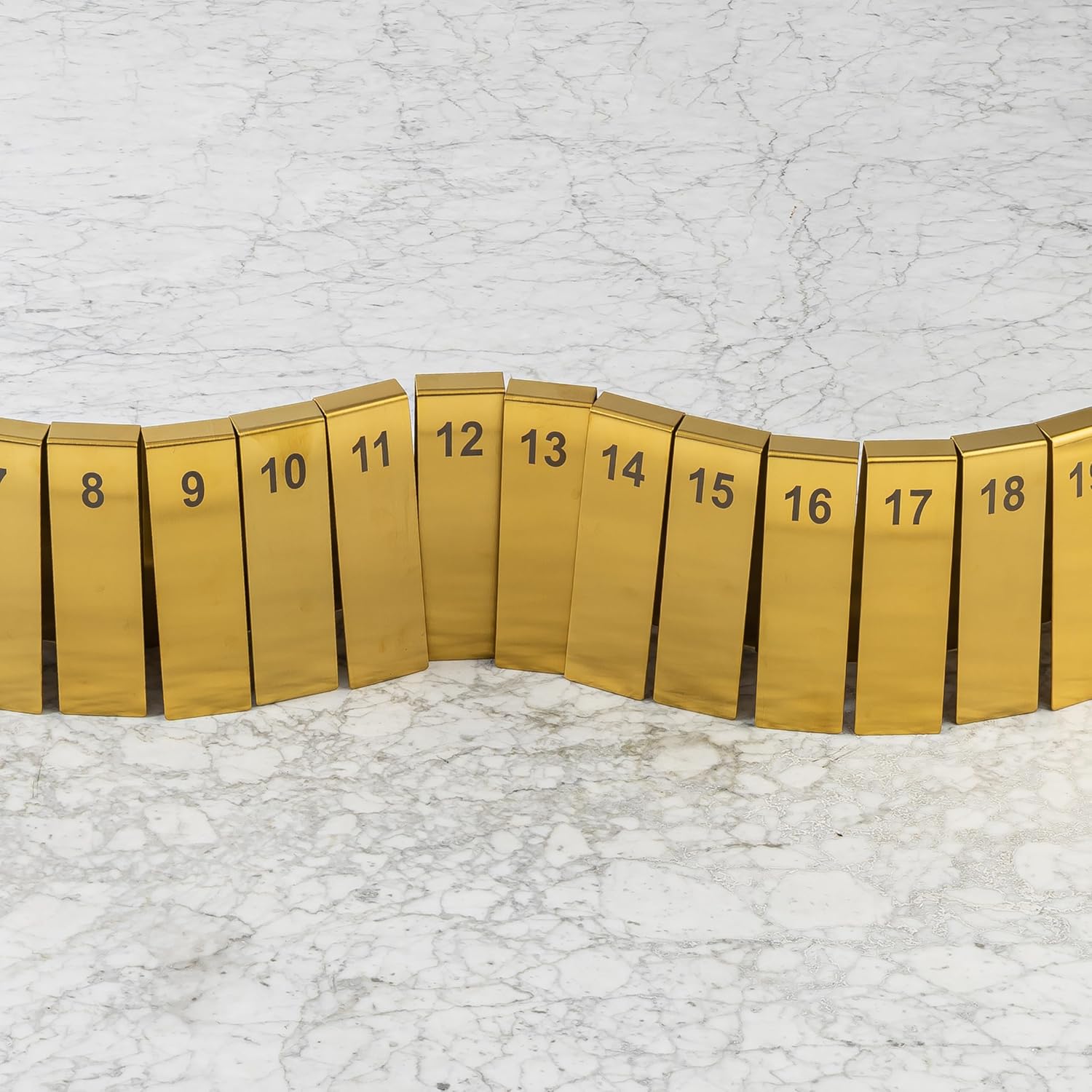 TableCraft 12794 Vertical Table Tent Number Signs, 1-25 Set, Double-Sided Stainless Steel with Gold PVD Finish, Laser Engraved, Ideal for Restaurants, Banquets, Cafes