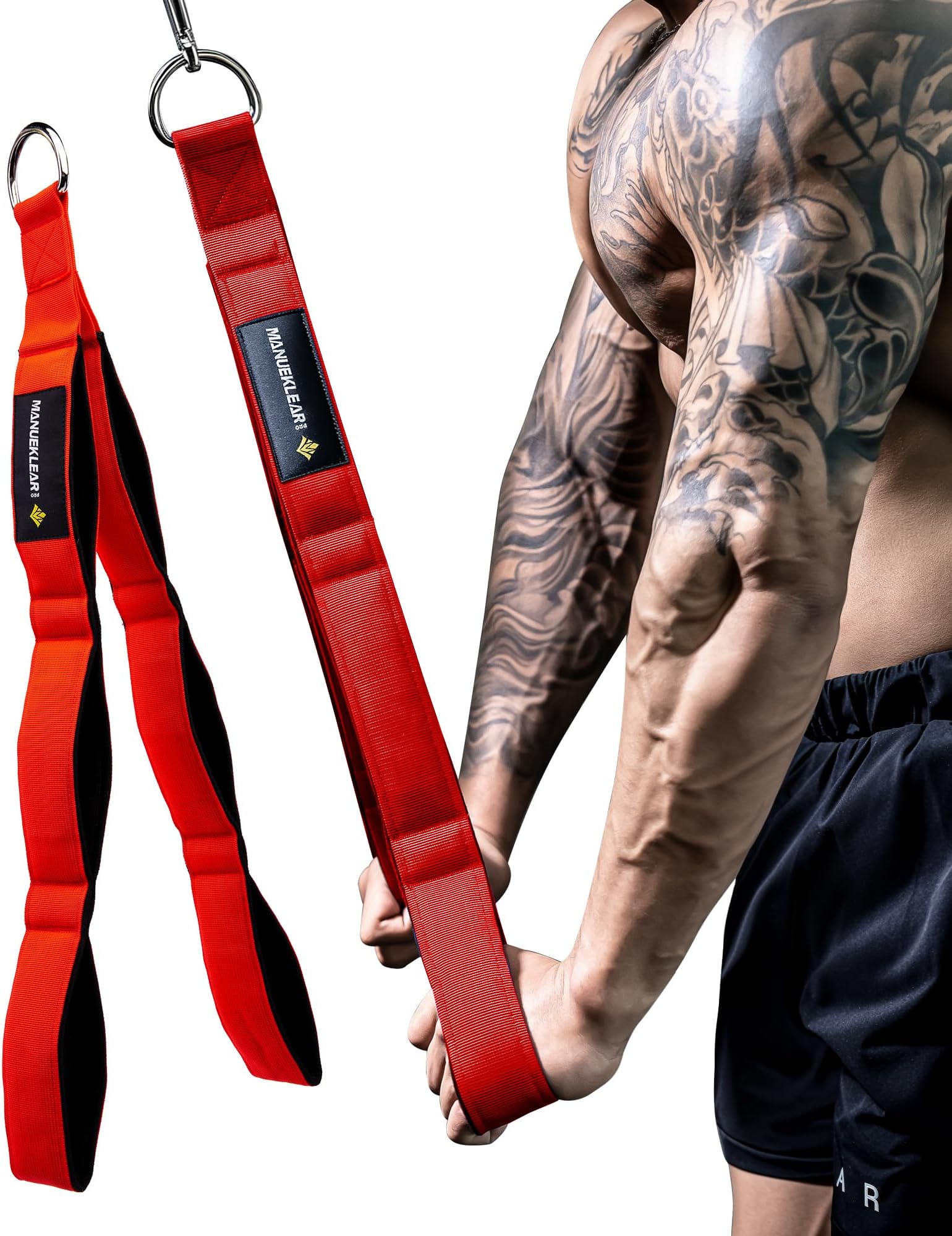 MANUEKLEAR Tricep Rope Cable Attachment Handles, Greater Range of Motion, Tricep Pull Down Rope for Push Downs, Crunches, Facepulls for Professional Gym (Red)