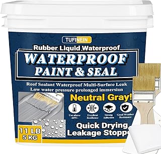 Rubber Liquid Waterproof Sealant, TUFINEIN 11 LB/5 KG Neutral Gray Quick Drying Multi Surface Foundation Leak Repair - Roof Gutters Basement Sealer Waterproof - Indoor & Outdoor Flexible Rubber Paint
