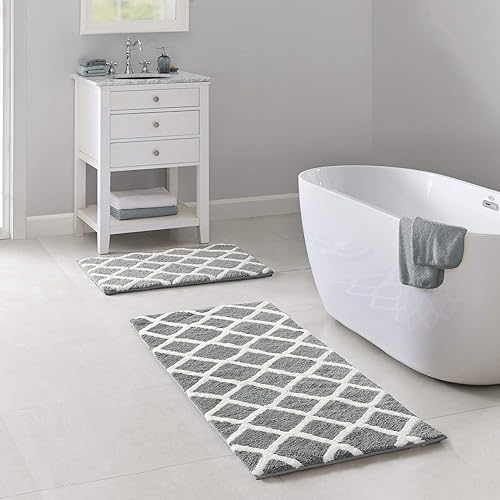 Madison Park Bittman - Alfombra de baño reversible de pelo alto, lujosa alfombra de baño de felpa copetuda absorbente, de secado rápido, diseño
