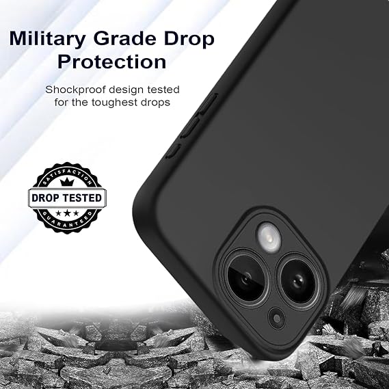 Silicone Case Designed for iPhone 14 Case, Ultra Slim Shockproof Protective Liquid Silicone Phone Case with Soft Anti-Scratch Microfiber Lining,6.1 inch, Black