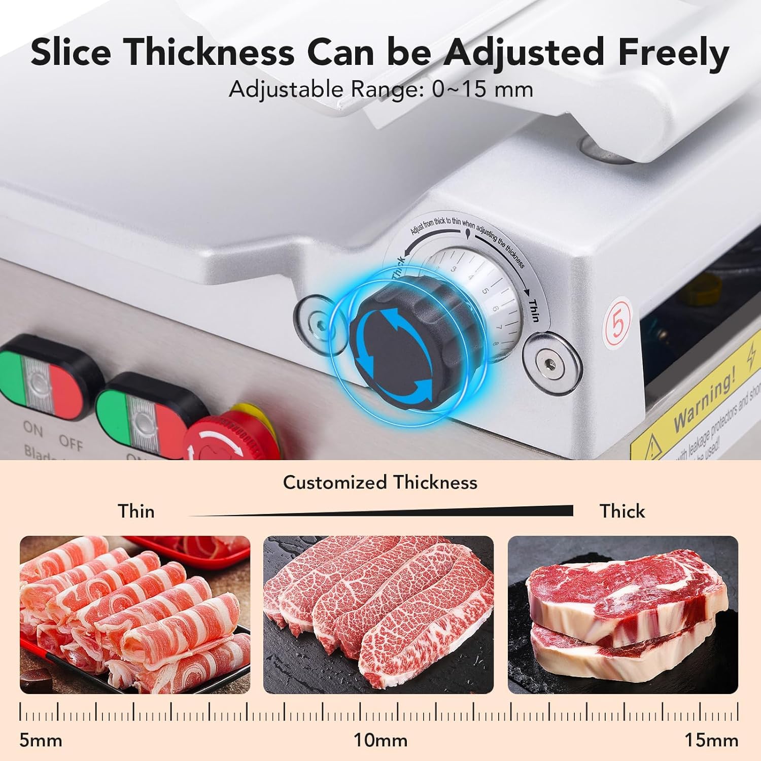 Fully Automatic Meat Silcer with 12" Carbon Steel Blade, 550W Commercial Meat Silcer, Adjustable Thickness 0-14 mm, Meat Cutter for Home Resturant Kitchen Use, Low Noise