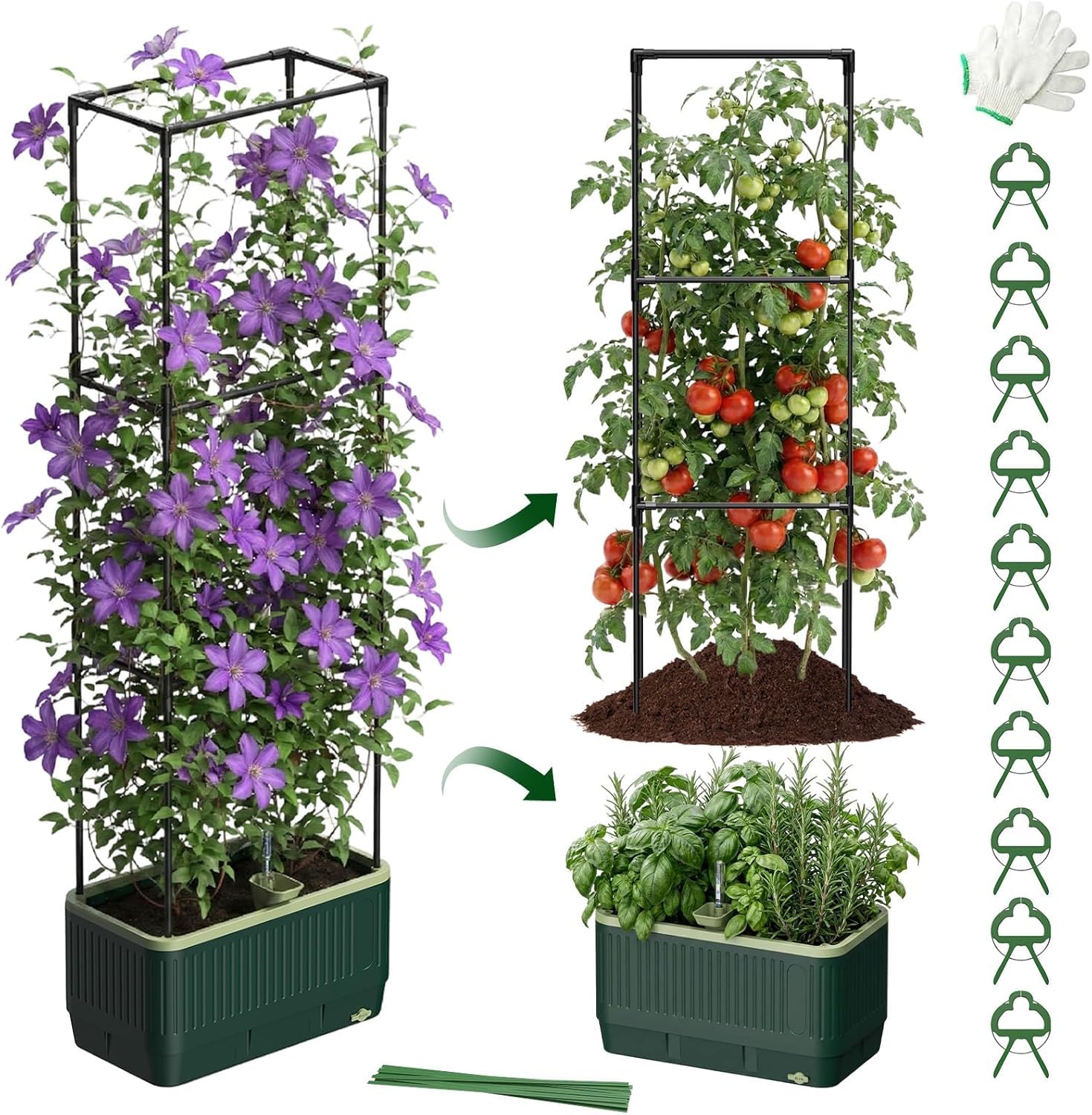 MQJIAZHI Tomato Planter with Trellis, 130cm Self-Watering Tomato Planters with Reservoir, Raised Garden Bed Trellis for Climbing Plants, Flowers, Vegetables- Indoor/Outdoor (1 Pack)
