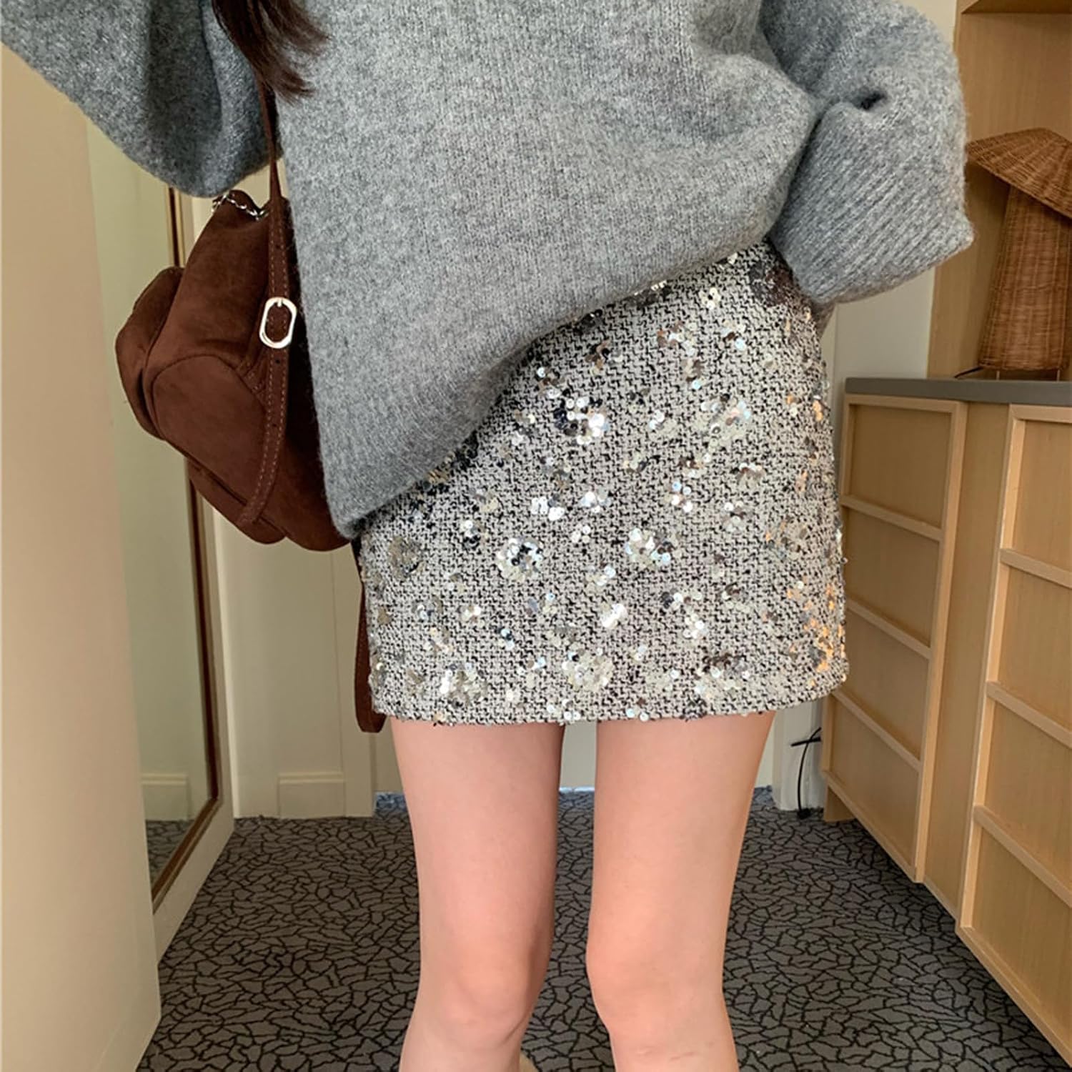 Women's Sequin Skirt Sparkly Stretchy Bodycon Mini Skirts Glitter Sexy Rave Disco Dance Skirt for Club Night Out