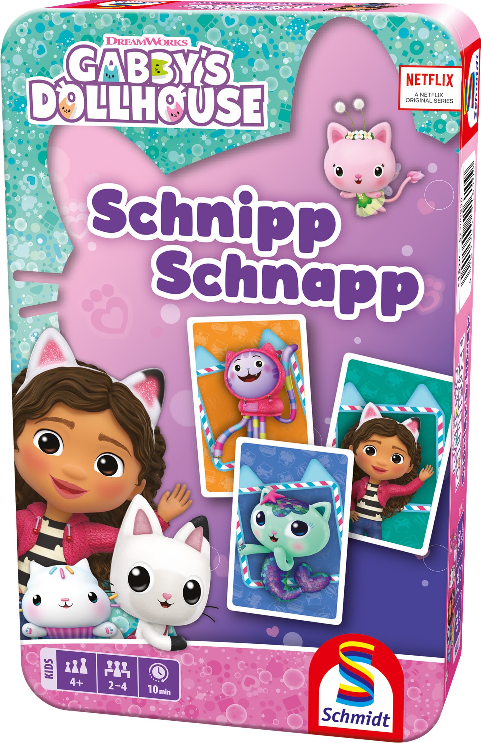 Schmidt Spiele 51610 Gabby's Dollhouse Snap Travel Game in a Metal Tin