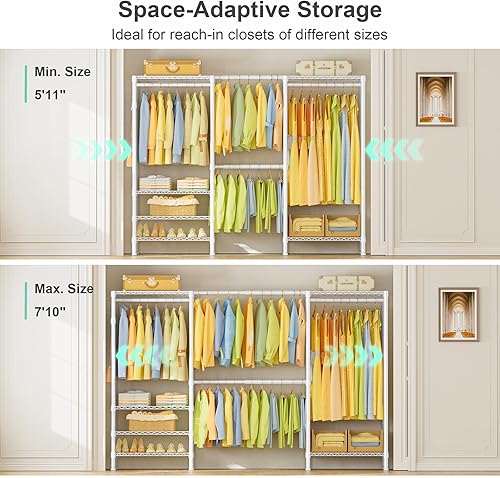 Miniatura 4 de SEMHOR E06 - Perchero extensible resistente para armario vertical, grandes estantes de ropa independientes con estantes, sistema de armario de acero