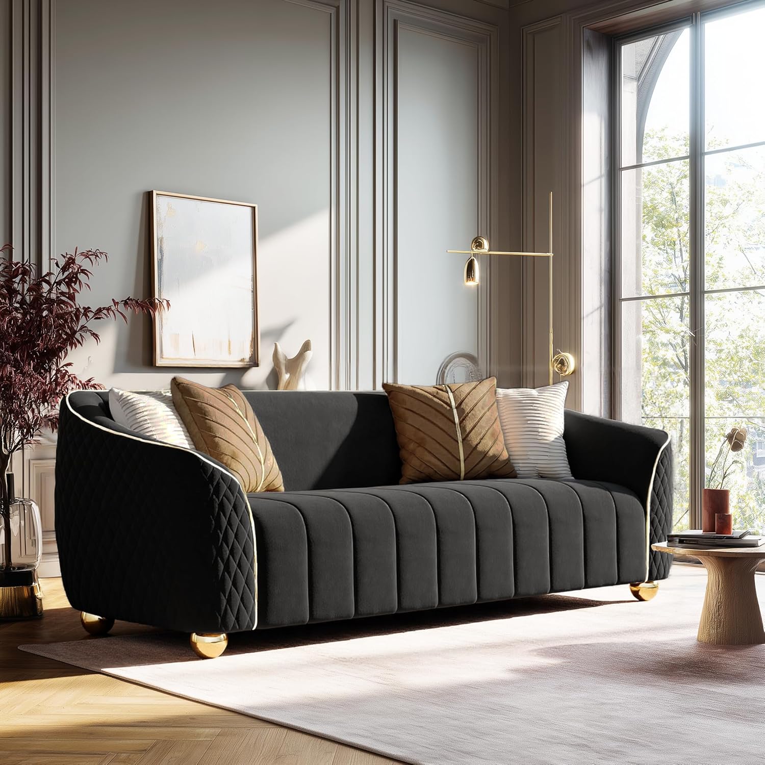 “85” 3-Seater Velvet Sofa – Modern Plush Spring Cushion,