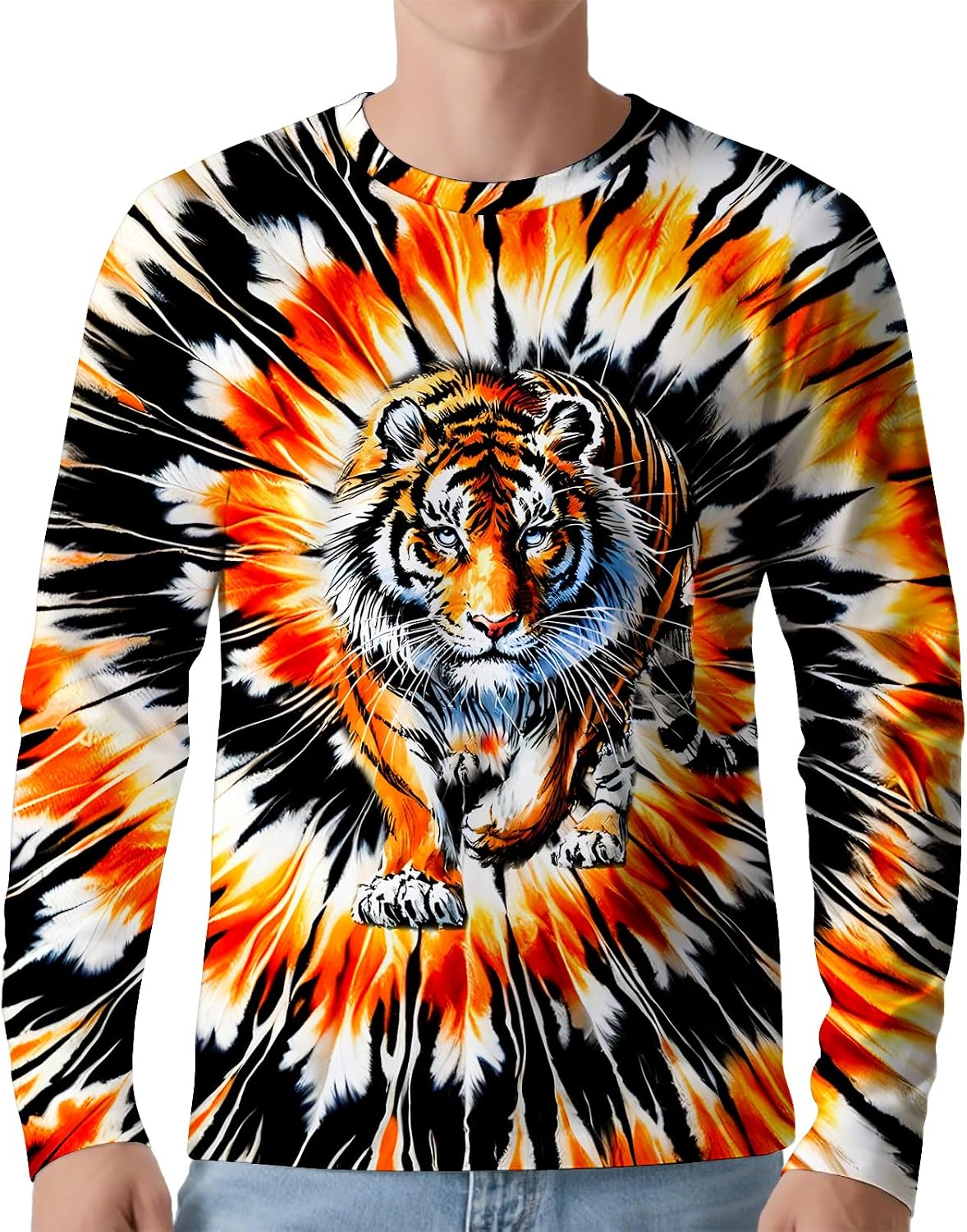 Men's Tie Dye Sun Protection Shirts UPF 50+ UV Long Sleeve Rash Guard Shirt Fishing Running Swimming