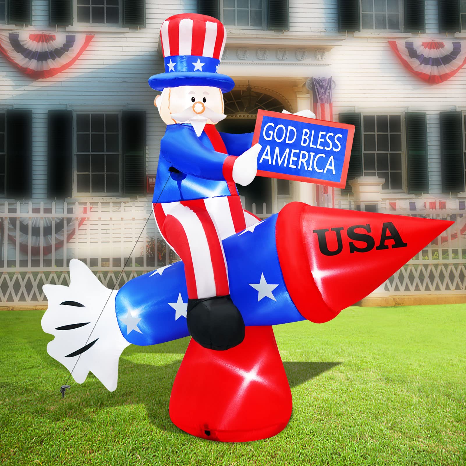 Chnaivy 6.2 Ft Independence Day Flag Day Patriotic Inflatable,4th of July Inflatable Uncle Sam on Ro