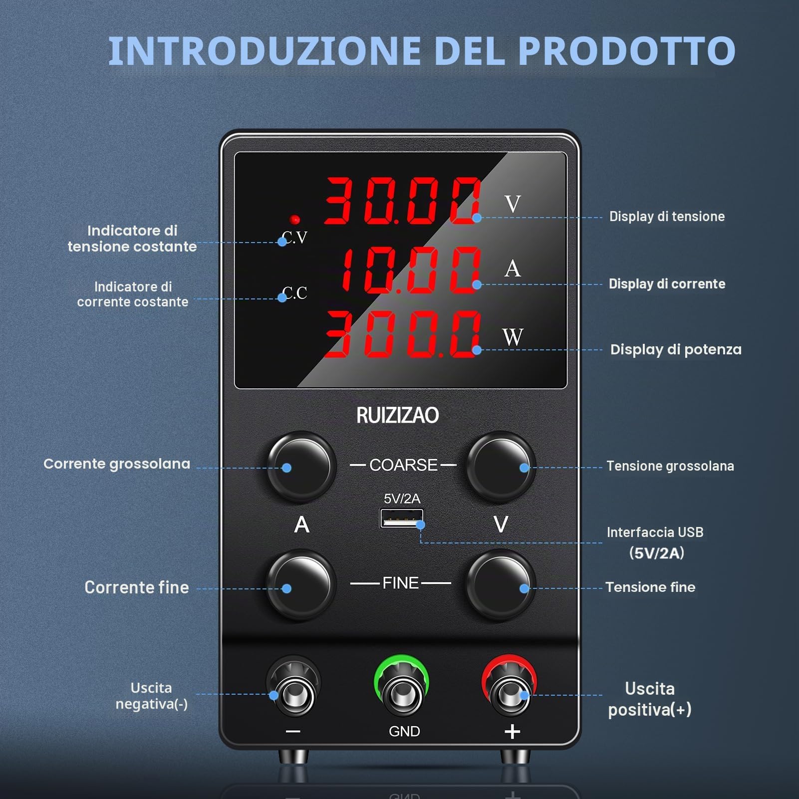 Alimentatore regolabile 30 V 10 A DC Alimentatori da Laboratorio Alimentazione Banca Regolabile Display LED a 4 cifre (Nero 30 V 10 A)