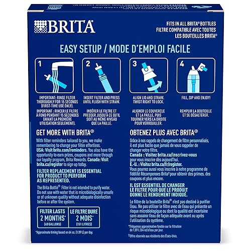 Vista 8 de Filtros de repuesto para botella de agua Brita, sin BPA, reemplazan 1,800 botellas de plástico al año, duran dos meses o 40 galones, incluye 3