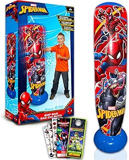 Marvel Spiderman Bop Bag for Kids - Bundle with Spiderman Punching Bag for Outdoor Play Plus Spiderman Stickers and More (Marvel Punching Bag for Kids)